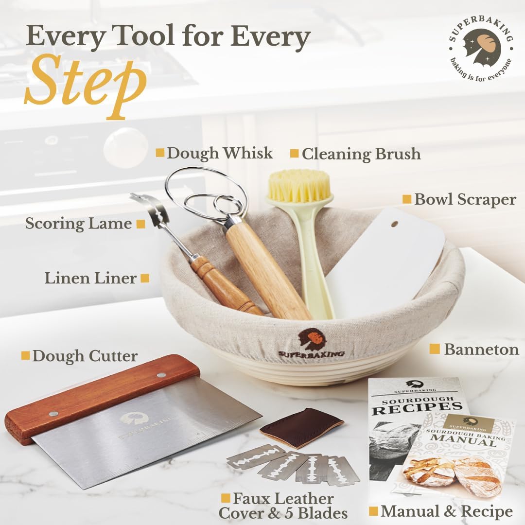 HOM Sourdough Starter Kit, Organic Dehydrated Culture with Guidebook, Baking Tools for Homemade Bread, Vegan & Non-GMO