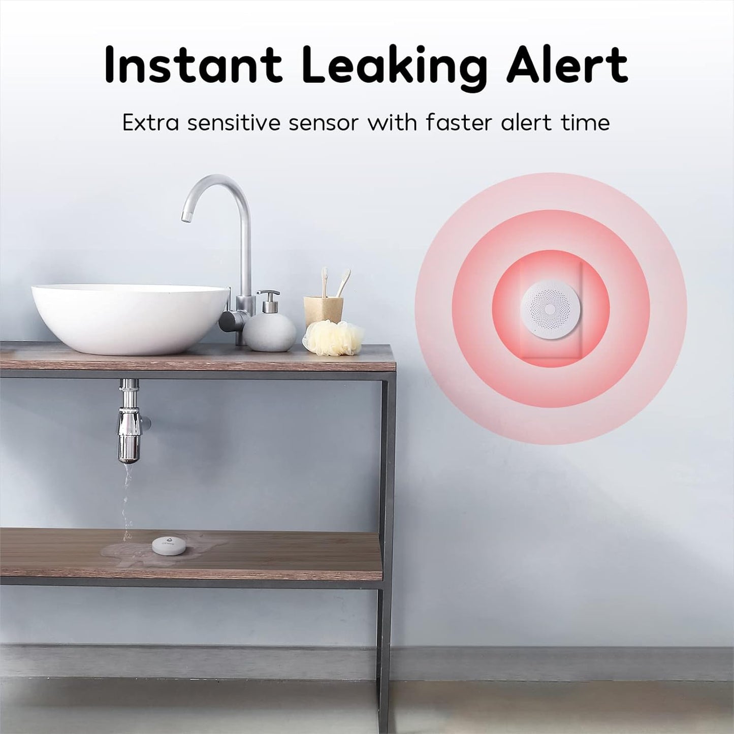 HOM Smart Water Leak Detector with App Alerts – Battery-Powered Flood Sensor for Home, Basement, or RV