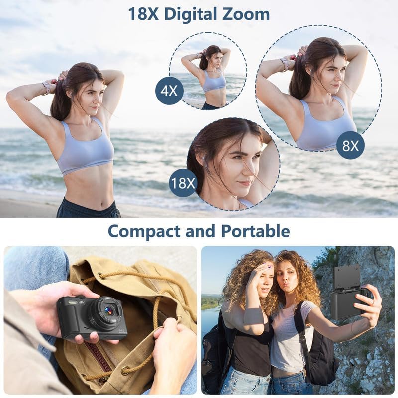 HOM 4K Vlogging Camera with Flip Screen, Dual Batteries & WiFi – YouTube/Travel Content Creator Kit