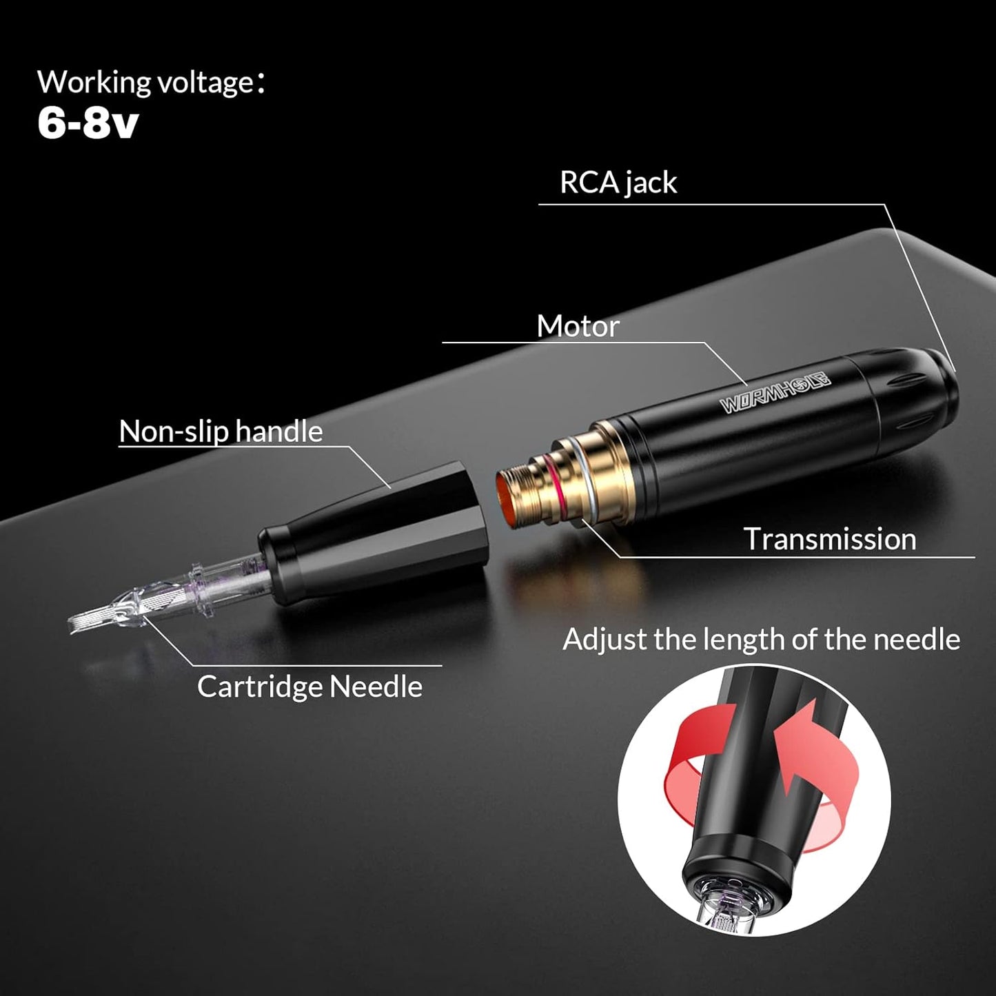 HOM Tattoo Gun Machine Kit, Professional Rotary Pen with 10 Needles & Power Supply, Wireless for Line/Shading