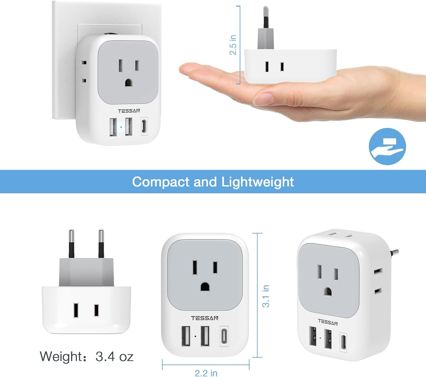 HOM European Travel Plug Adapter USB-C - 2-Pack: Universal Compatibility for Your Travel Needs
