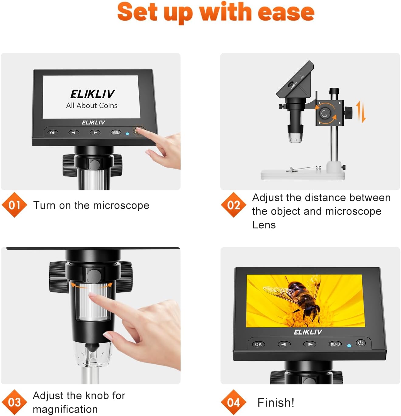 HOM 1200x Digital Coin Microscope with 4.3" Screen – USB/HDMI for Collectors, Jewelry & PCB Inspection