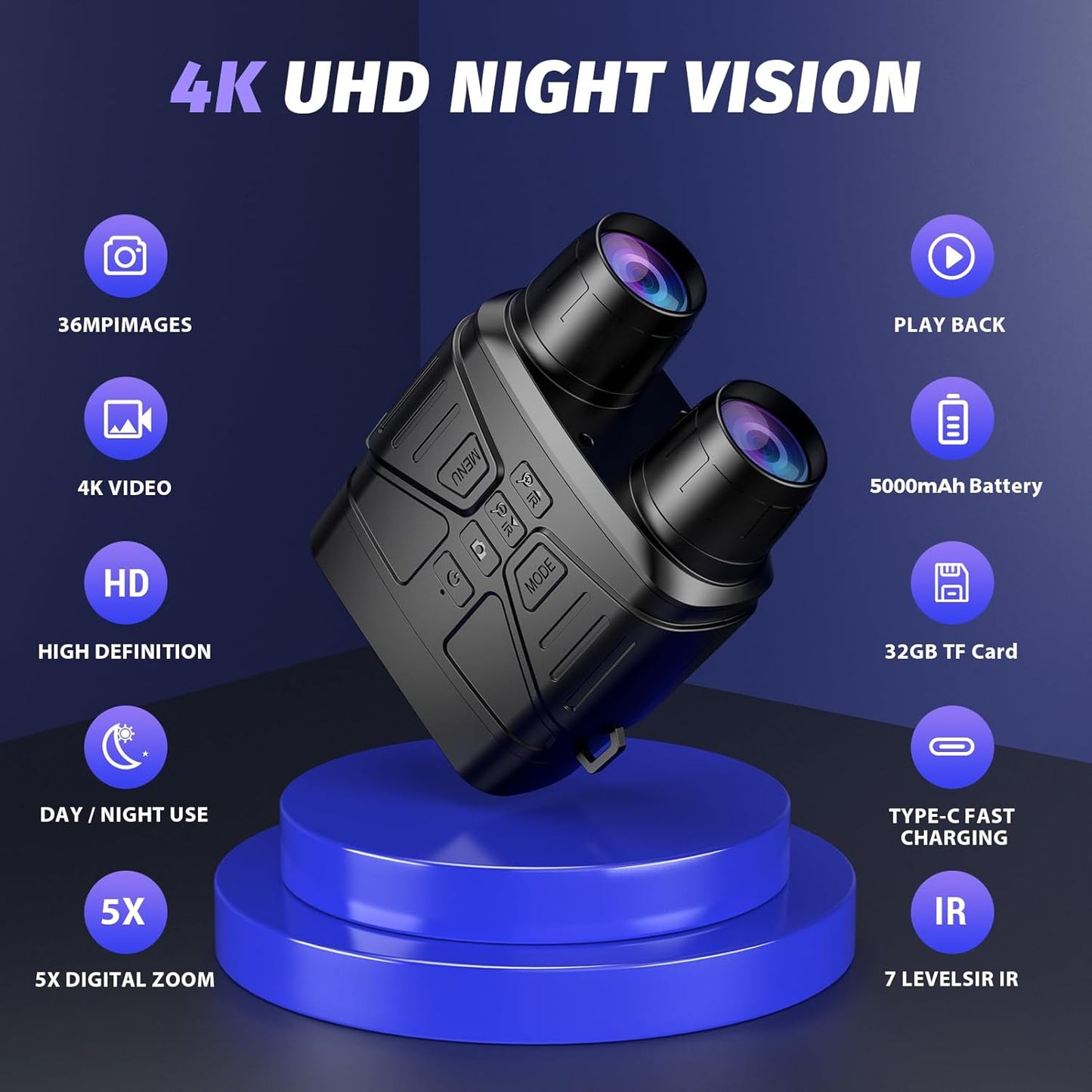HOM Digital Night Vision Binoculars with 1000ft IR – 1080p Recording for Hunting/Surveillance