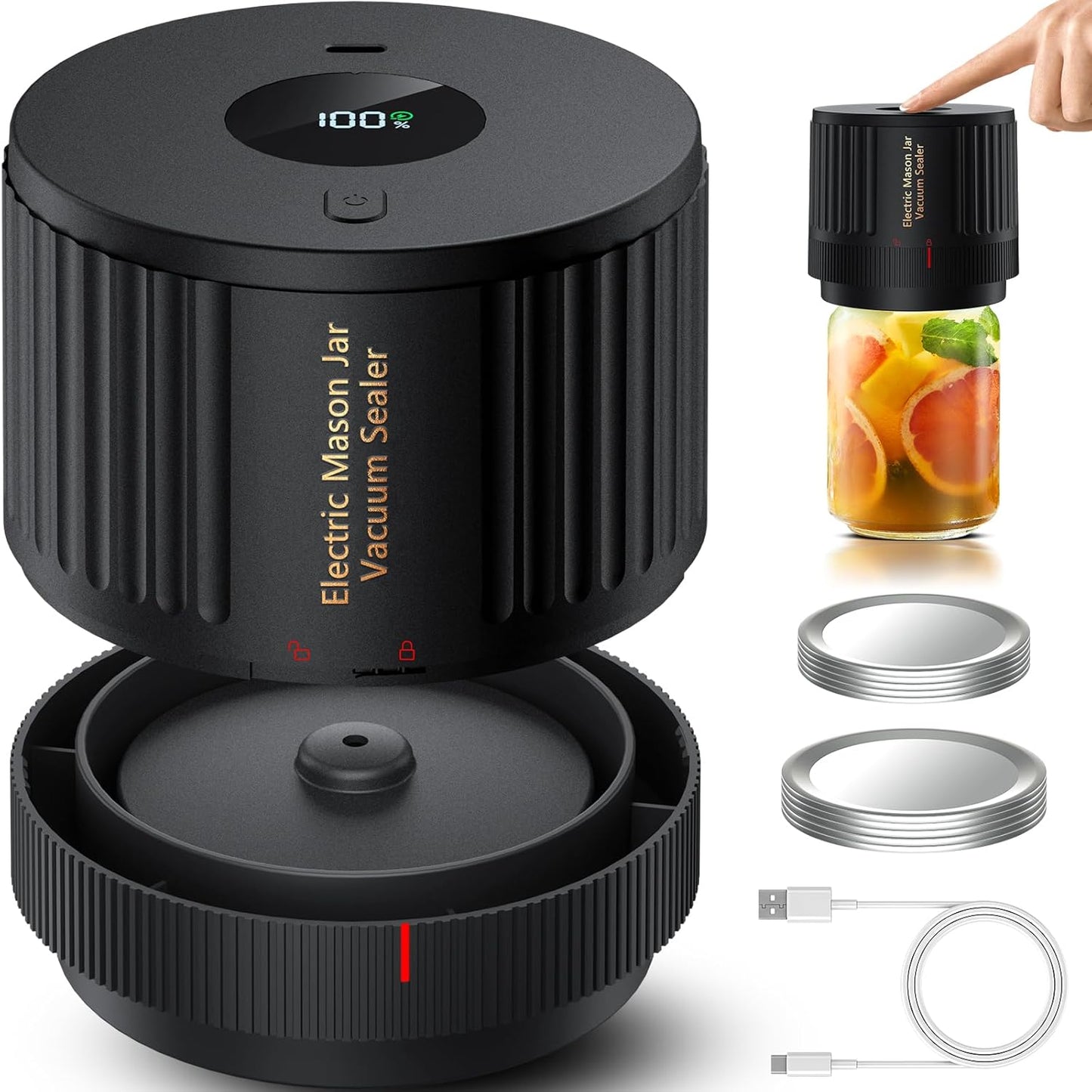 HOM Electric Mason Jar Vacuum Sealer for Food Storage – Compact, Reusable, Airtight Kitchen & Pantry Preservation