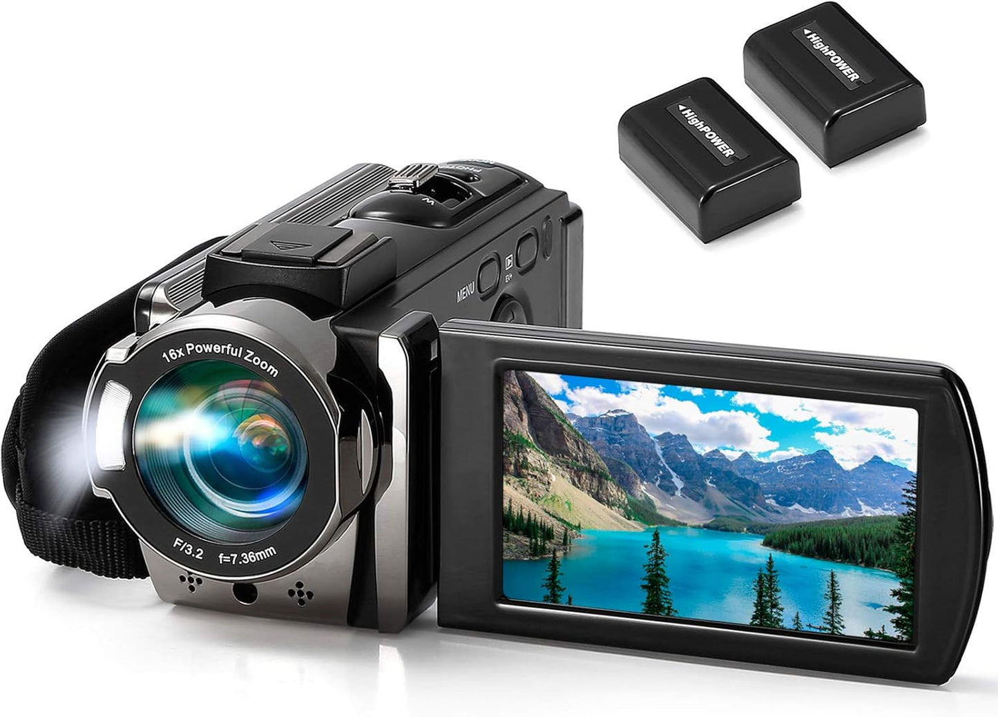 HOM 3K Camcorder with 18x Zoom & Dual Batteries – External Mic Support for Weddings/Sports Recording