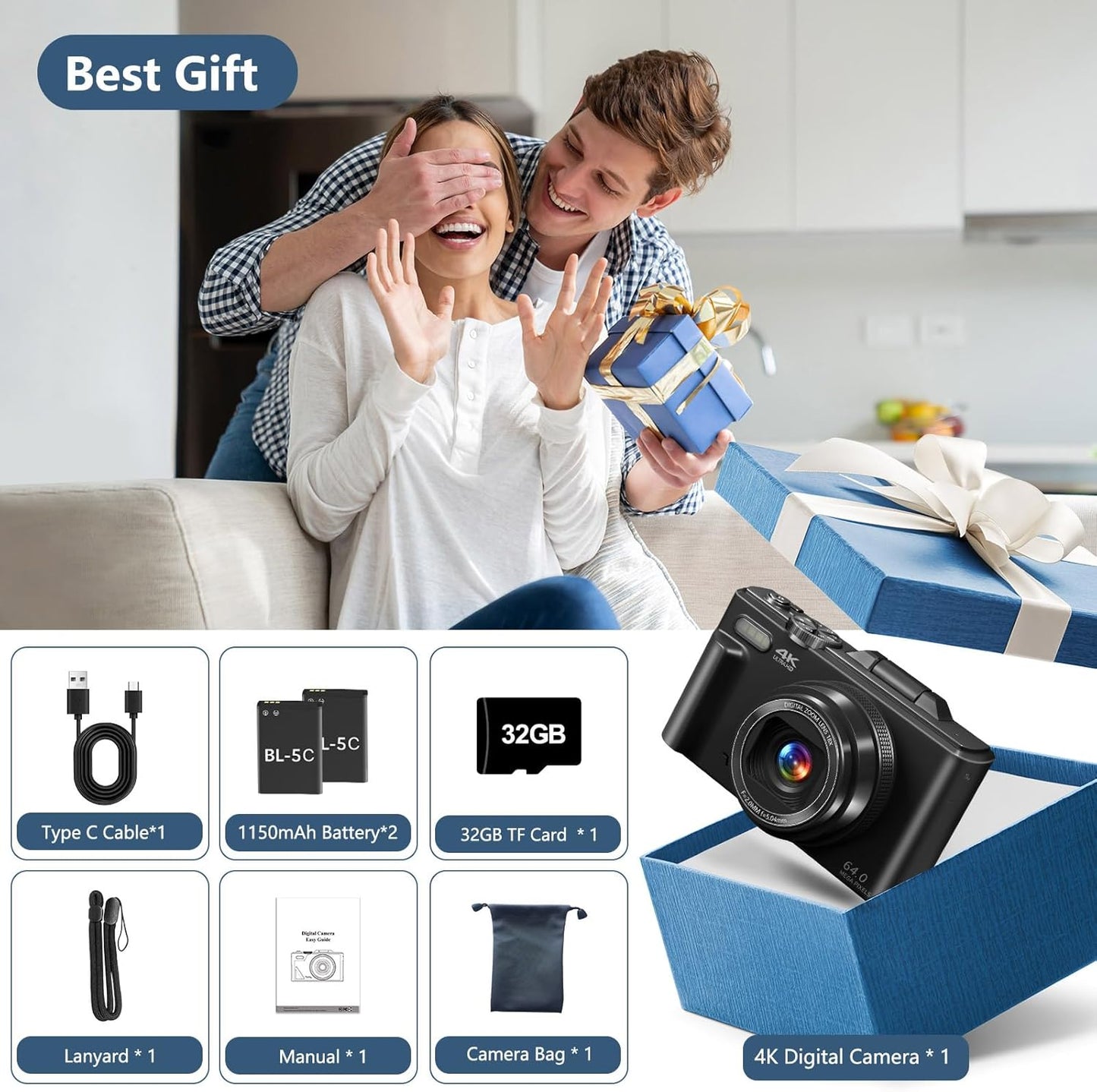 HOM 4K Vlogging Camera with Flip Screen, Dual Batteries & WiFi – YouTube/Travel Content Creator Kit