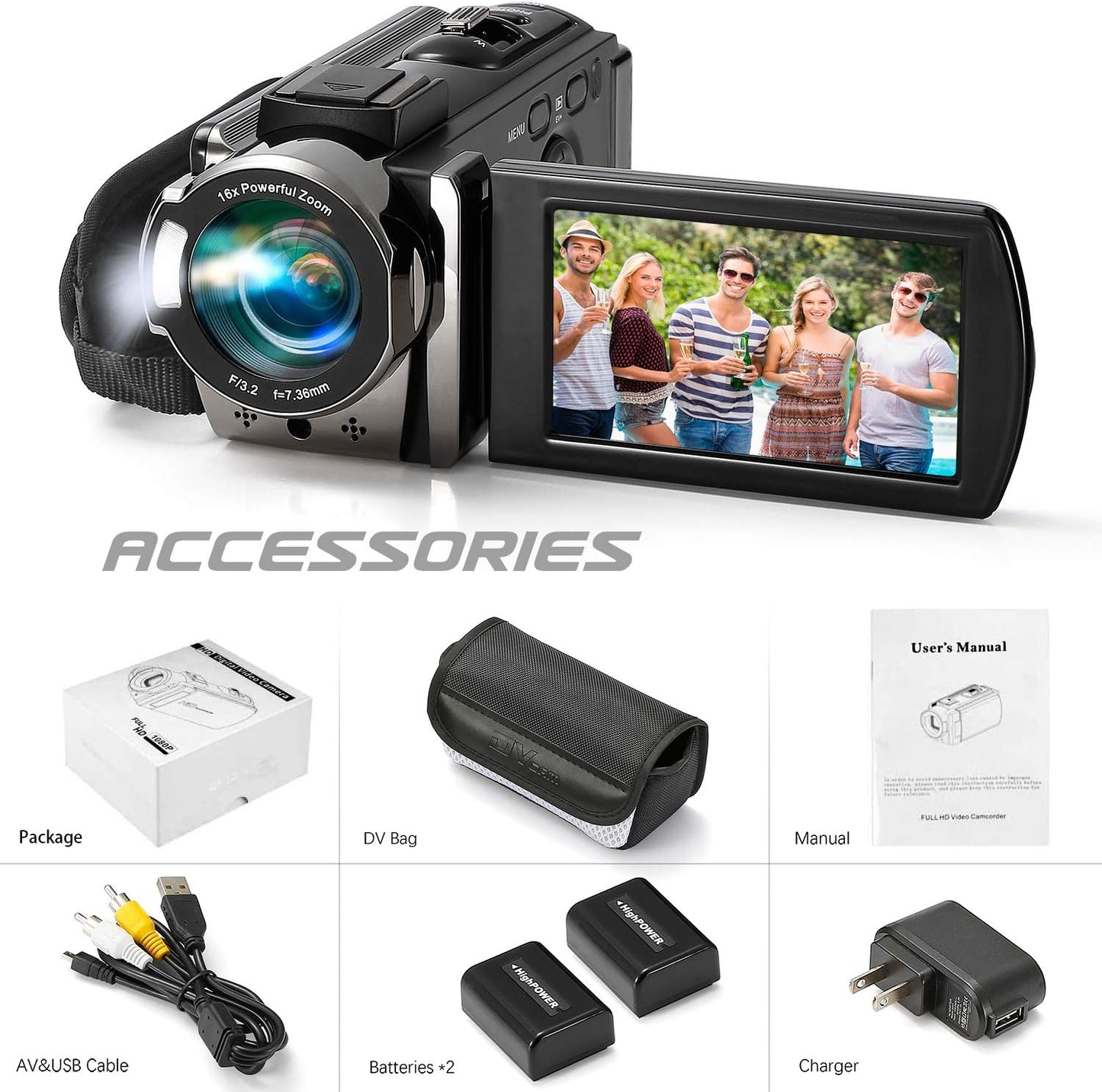 HOM 3K Camcorder with 18x Zoom & Dual Batteries – External Mic Support for Weddings/Sports Recording