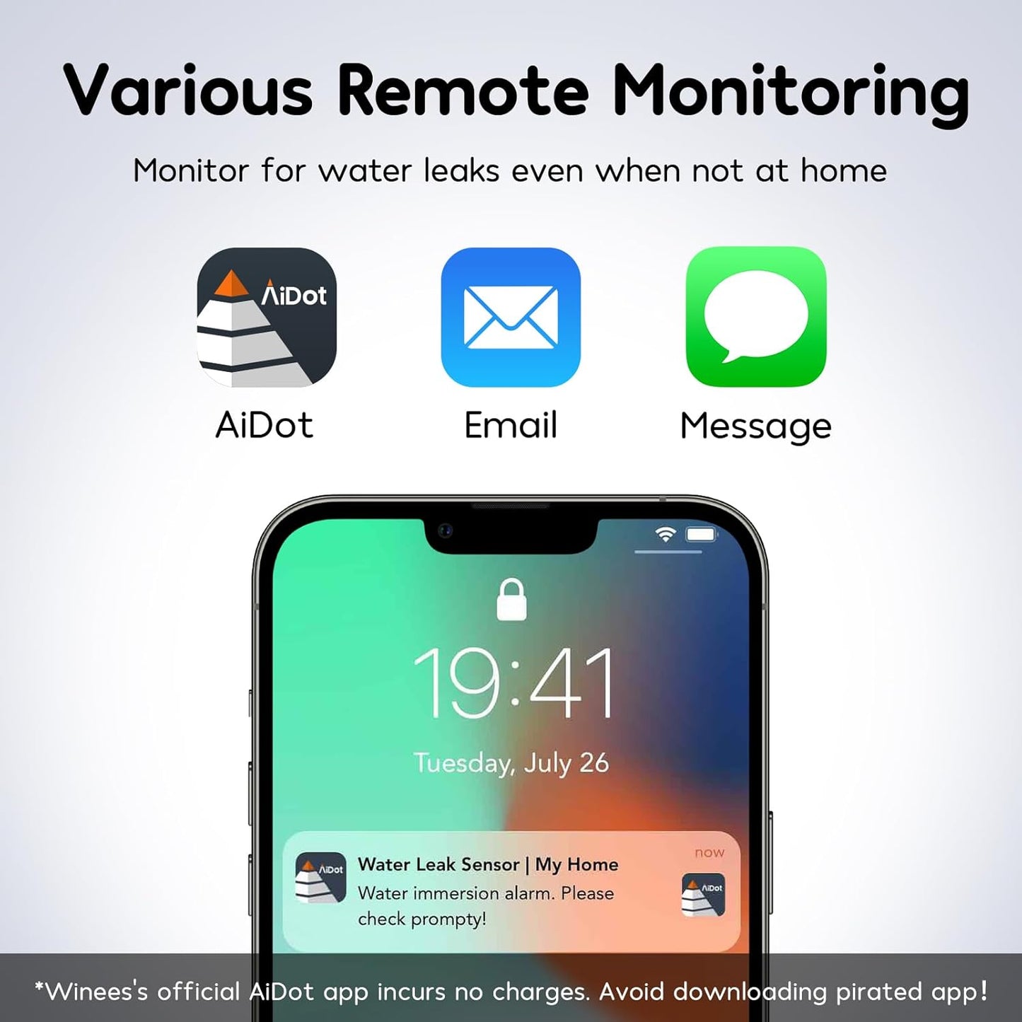 HOM Smart Water Leak Detector with App Alerts – Battery-Powered Flood Sensor for Home, Basement, or RV
