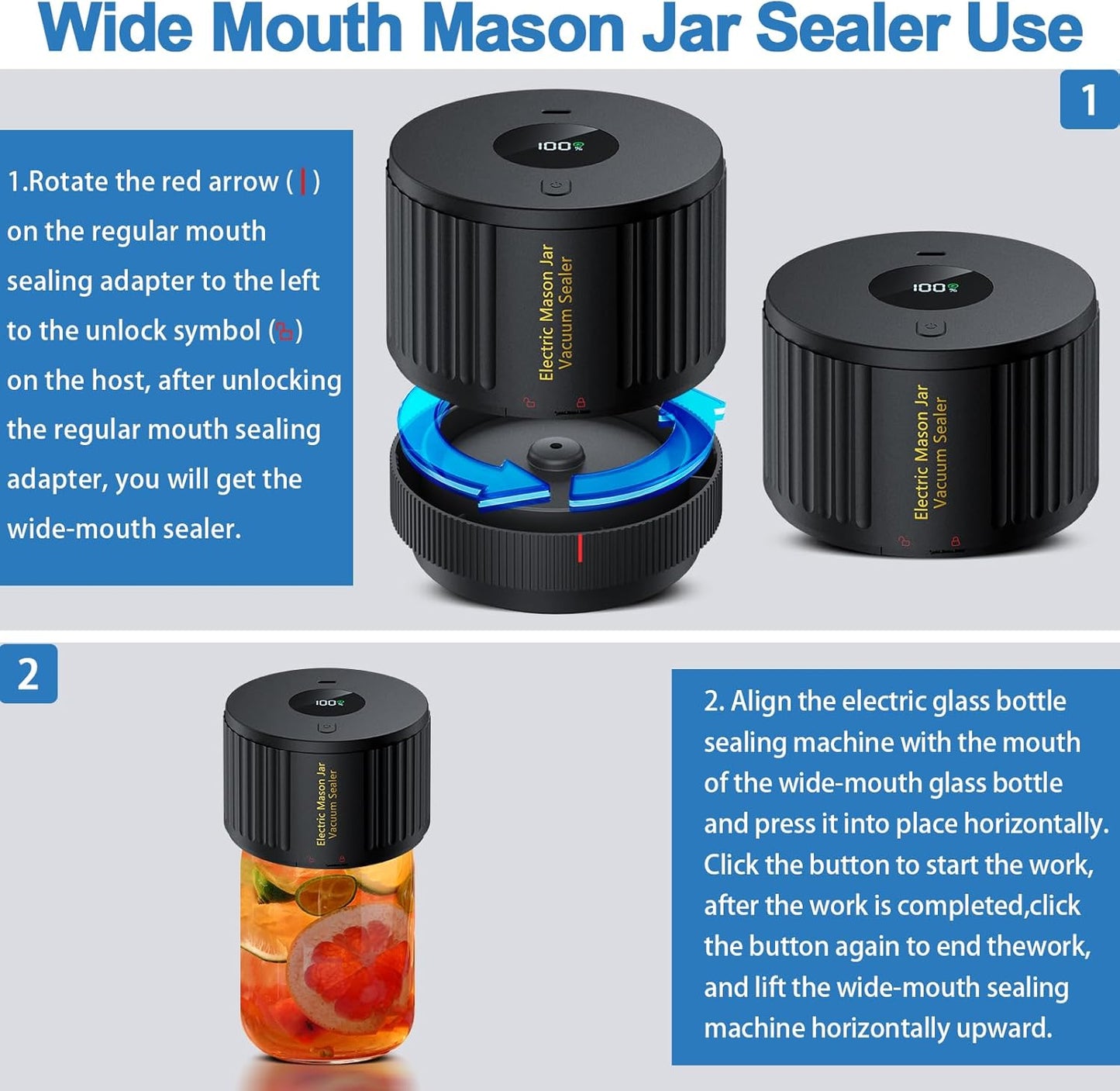 HOM Electric Mason Jar Vacuum Sealer for Food Storage – Compact, Reusable, Airtight Kitchen & Pantry Preservation