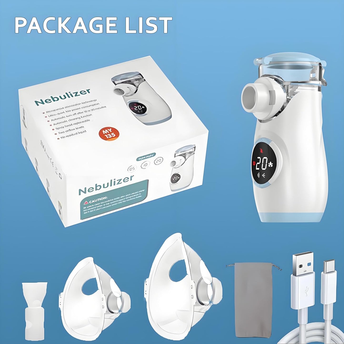 HOM Nebulizer for Adults, Quiet Mesh Ultrasonic Compressor with Mask & Mouthpiece, Portable Asthma Treatment Machine