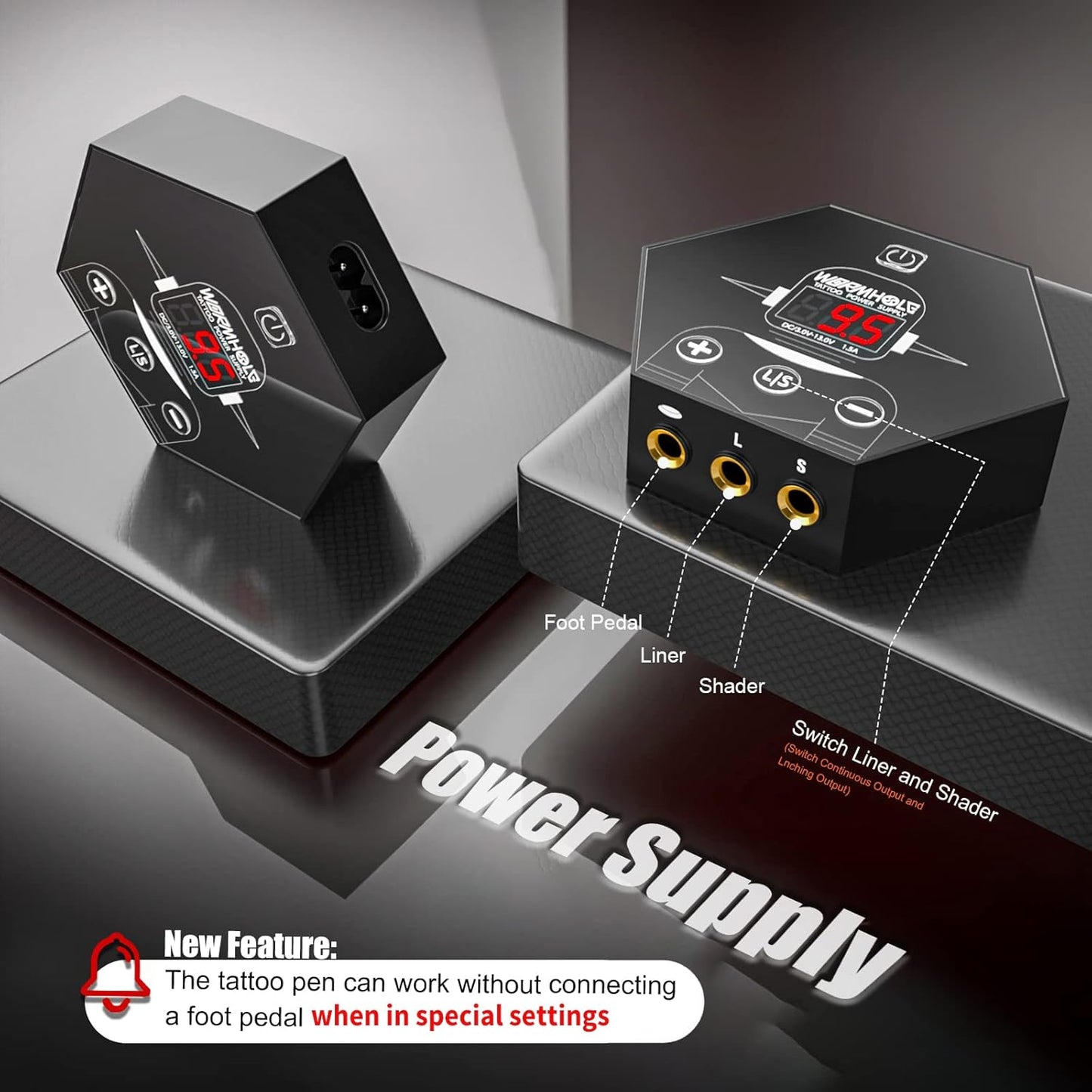 HOM Tattoo Gun Machine Kit, Professional Rotary Pen with 10 Needles & Power Supply, Wireless for Line/Shading