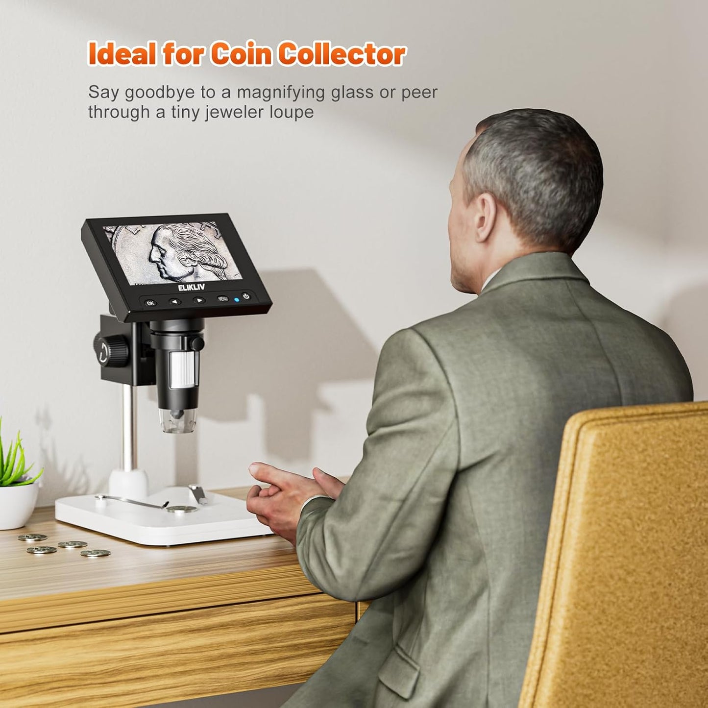 HOM 1200x Digital Coin Microscope with 4.3" Screen – USB/HDMI for Collectors, Jewelry & PCB Inspection