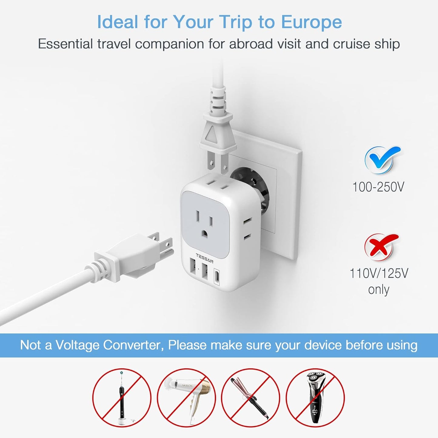 HOM European Travel Plug Adapter USB-C - 2-Pack: Universal Compatibility for Your Travel Needs