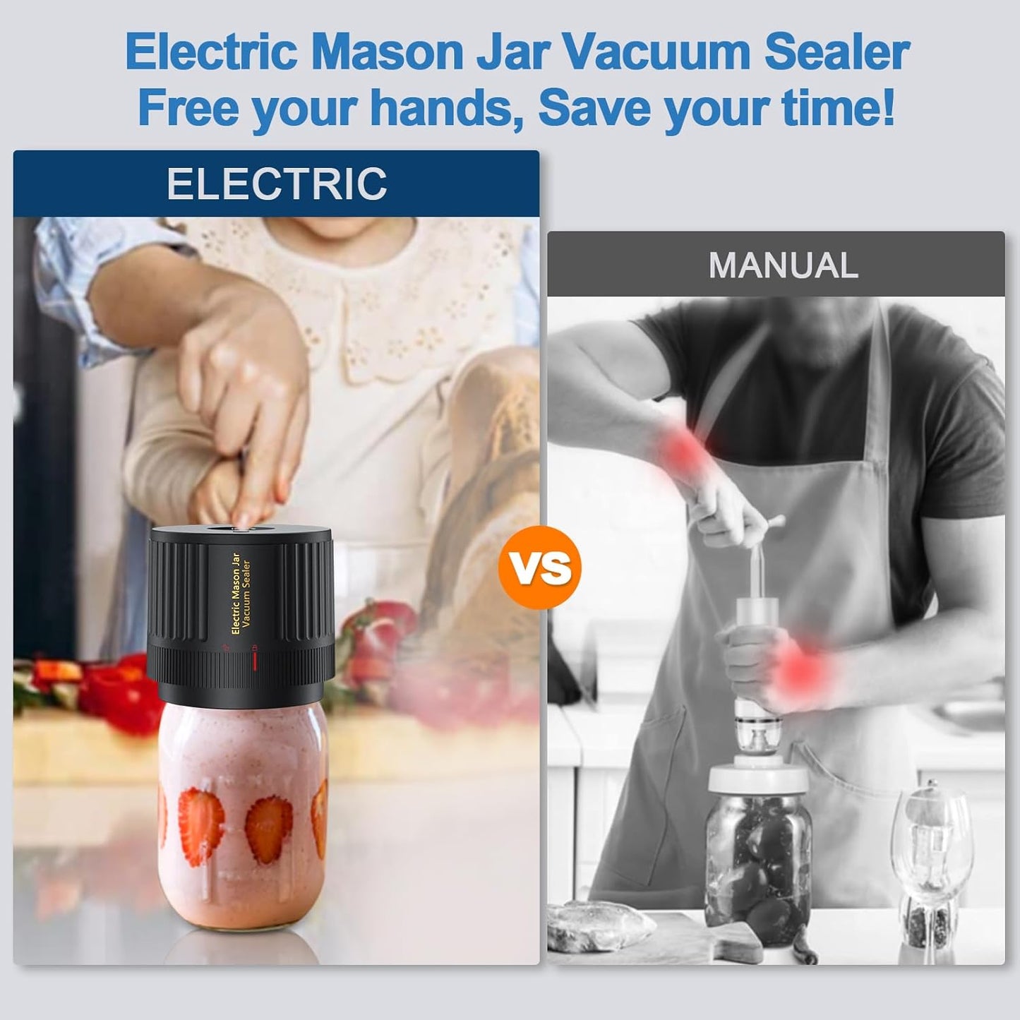 HOM Electric Mason Jar Vacuum Sealer for Food Storage – Compact, Reusable, Airtight Kitchen & Pantry Preservation