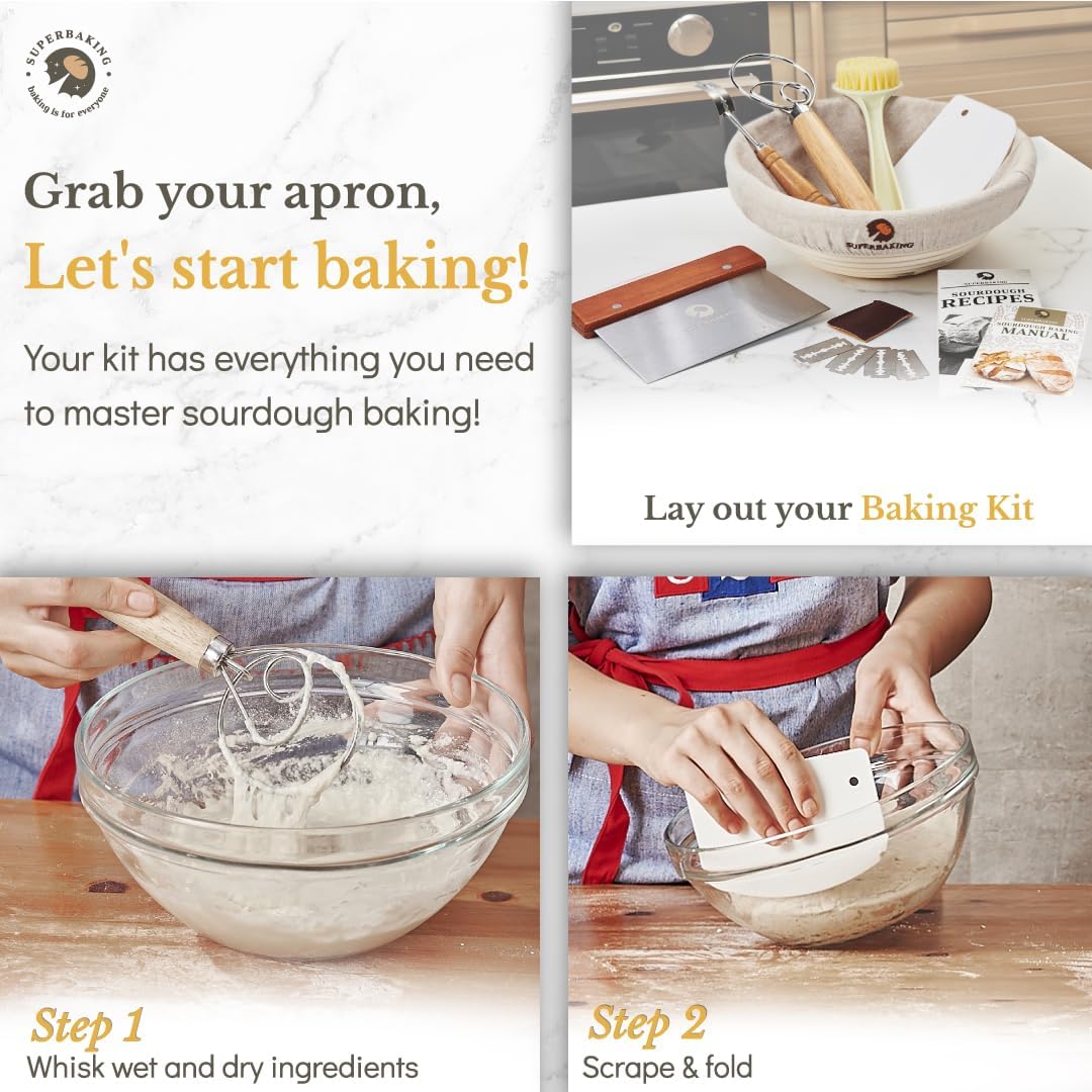 HOM Sourdough Starter Kit, Organic Dehydrated Culture with Guidebook, Baking Tools for Homemade Bread, Vegan & Non-GMO
