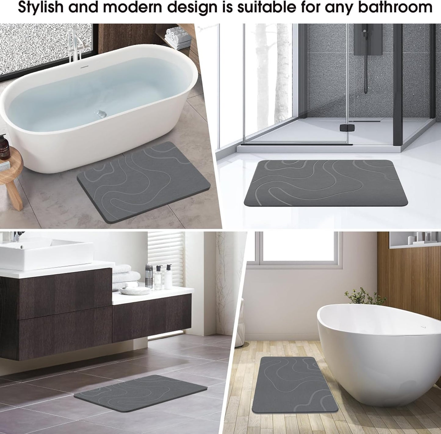 HOM Natural Stone Bath Mat, Non-Slip Pebble Tile for Shower Floor, Fast-Drying Bathroom Rug