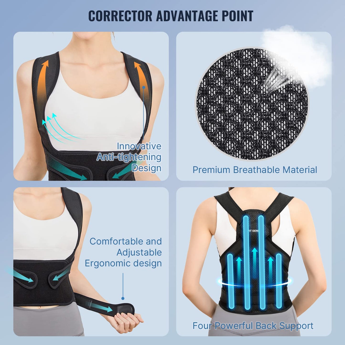 HOM Women's Posture Corrector Brace - Upper Back Support Pain Relief, Comfortable Shoulder Straightener, Adjustable Posture Trainer for Clavicle
