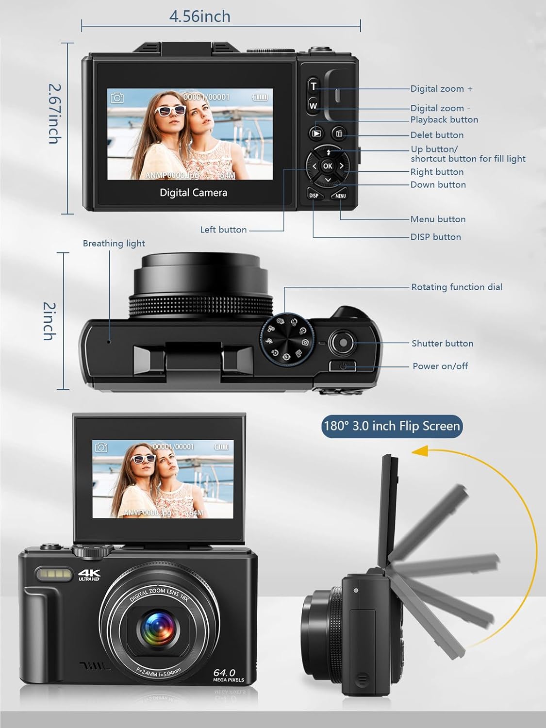 HOM 4K Vlogging Camera with Flip Screen, Dual Batteries & WiFi – YouTube/Travel Content Creator Kit