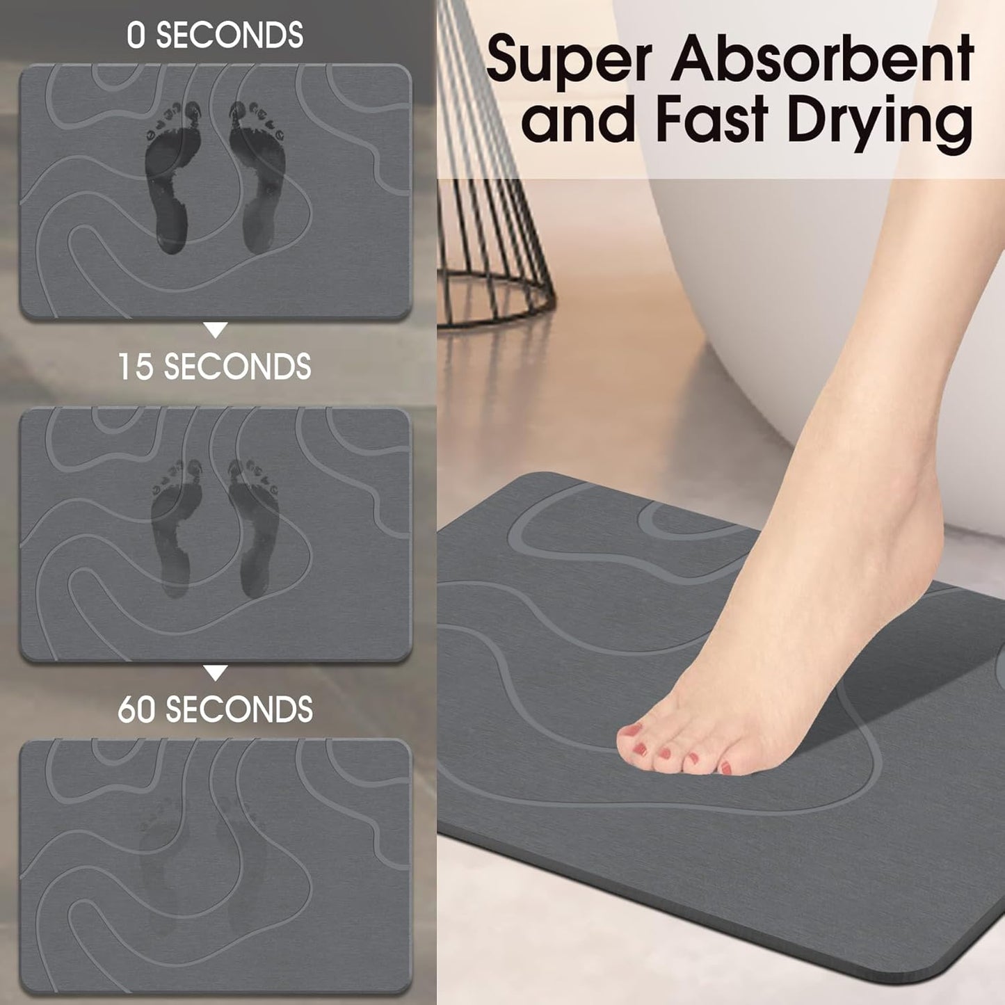 HOM Natural Stone Bath Mat, Non-Slip Pebble Tile for Shower Floor, Fast-Drying Bathroom Rug