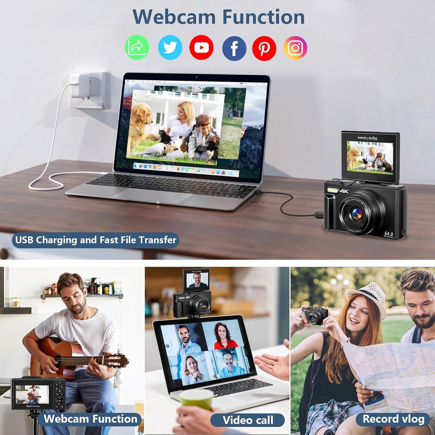 HOM 4K Vlogging Camera with Flip Screen, Dual Batteries & WiFi – YouTube/Travel Content Creator Kit