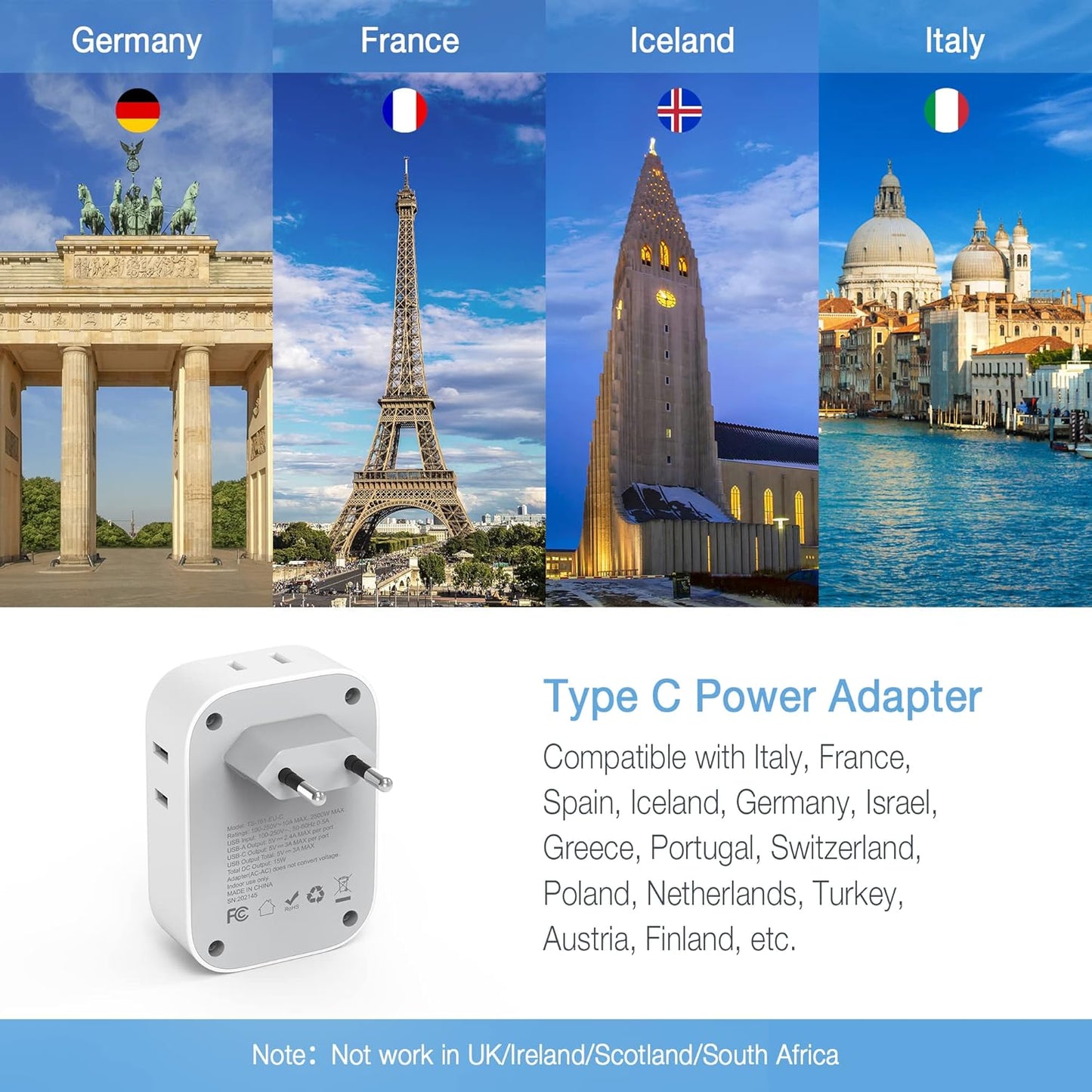HOM European Travel Plug Adapter USB-C - 2-Pack: Universal Compatibility for Your Travel Needs