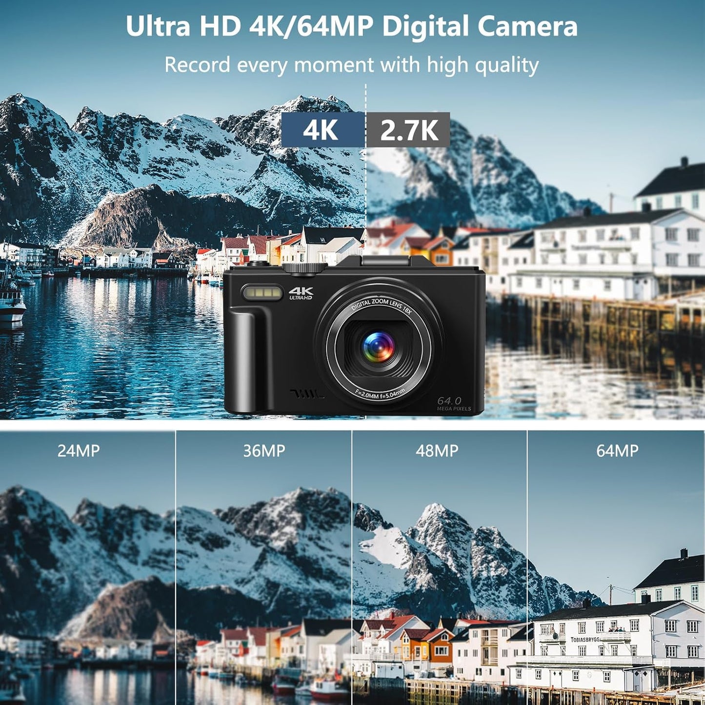 HOM 4K Vlogging Camera with Flip Screen, Dual Batteries & WiFi – YouTube/Travel Content Creator Kit