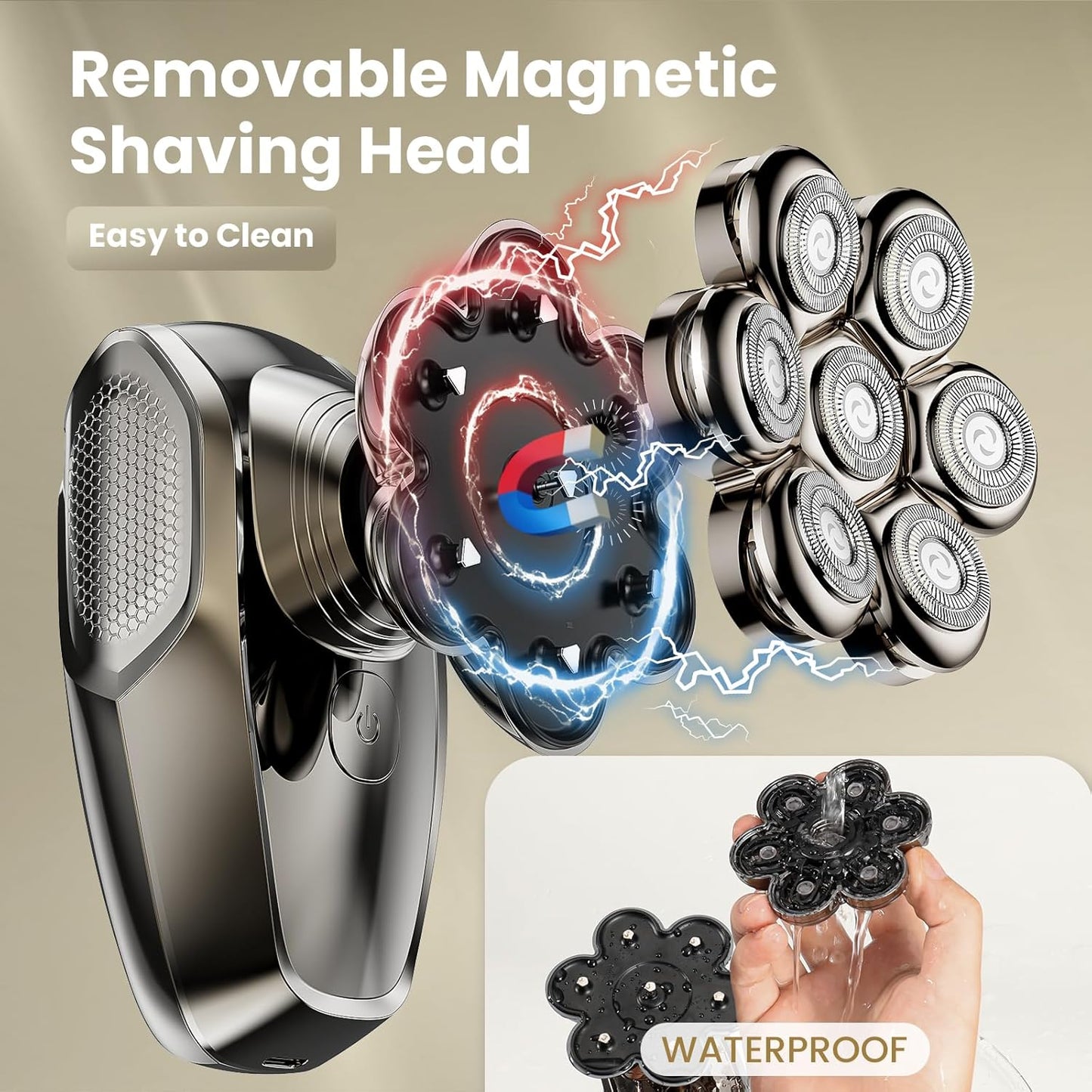 HOM 7D Rotary Shaver for Bald Head – Wet/Dry IPX7 Waterproof with LED Display & Travel Lock