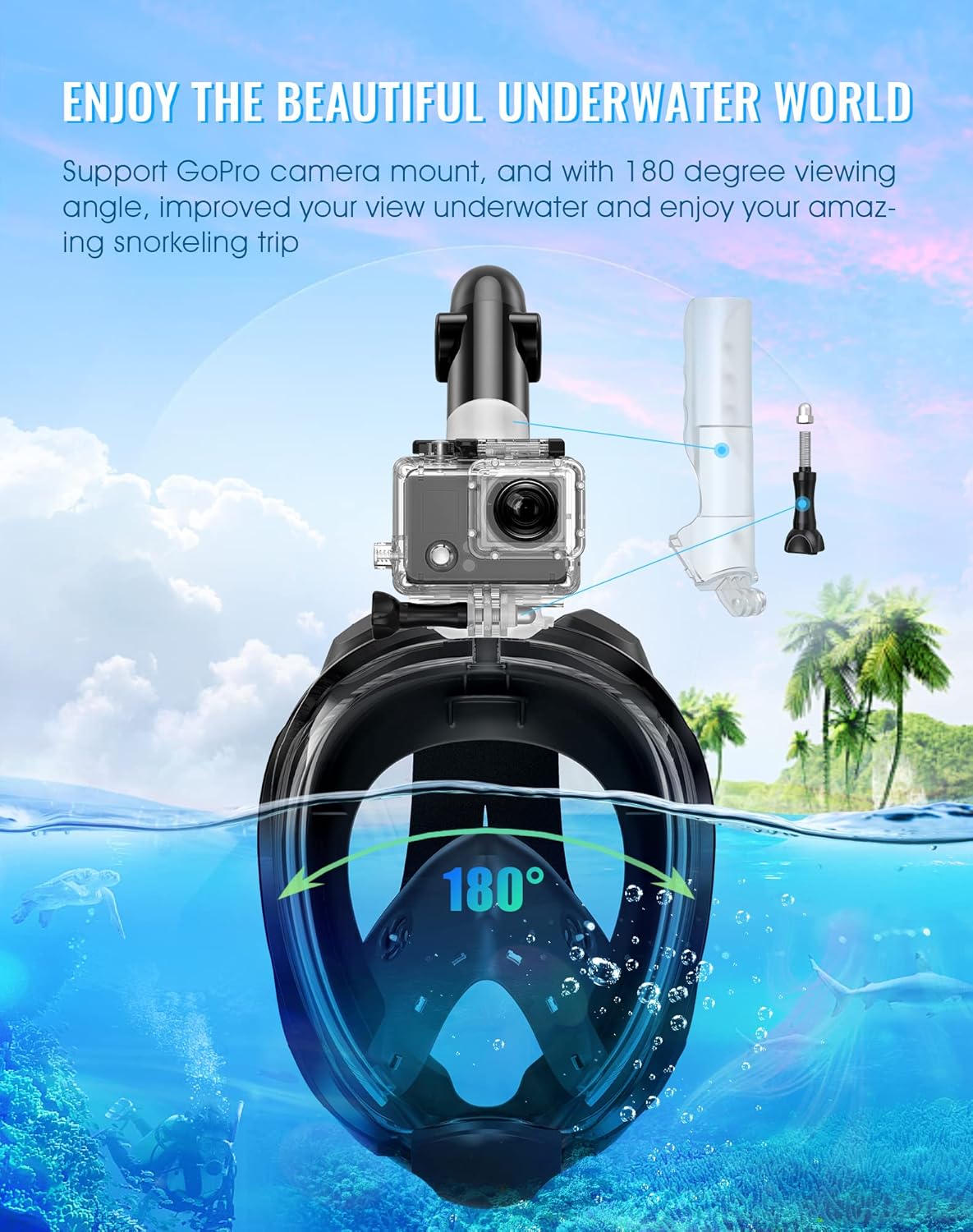 HOM Premium Dry Snorkel Mask Set - Anti-Fog Panoramic View Full Face Snorkeling Gear for Adults, Adjustable Strap w/Travel Bag - US