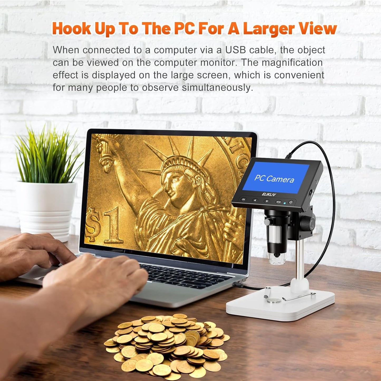 HOM 1200x Digital Coin Microscope with 4.3" Screen – USB/HDMI for Collectors, Jewelry & PCB Inspection