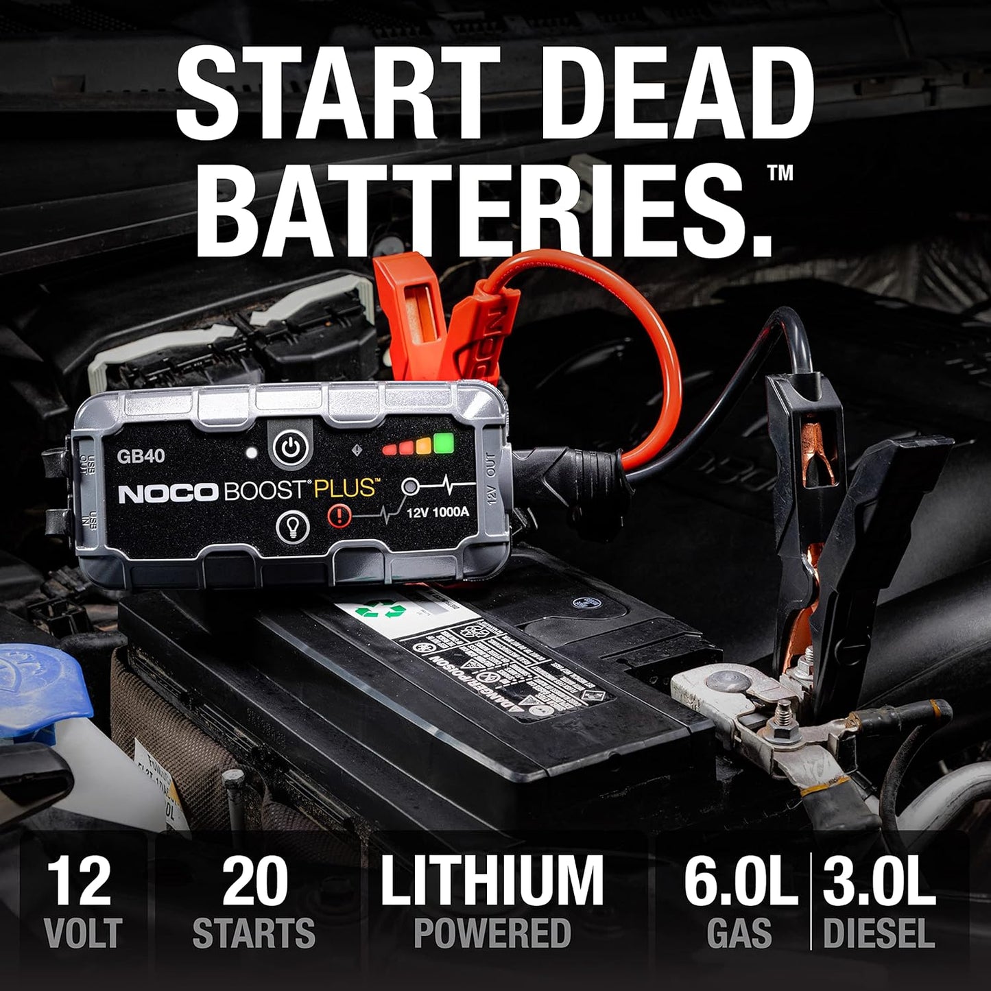 HOM Jump Starter 2000A Peak Car Battery Booster, 12V Portable Power Pack with USB/Type-C, LED Light, for Gas/Diesel Engines (Up to 8L)