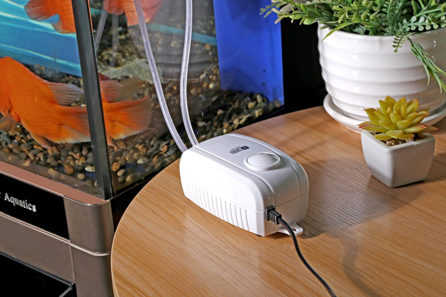 HOM Ultra-Quiet Dual Outlet Aquarium Air Pump - Adjustable Oxygen Aerator for Fish Tanks up to 100 Gallons - Energy Efficient Bubbler with Accessories