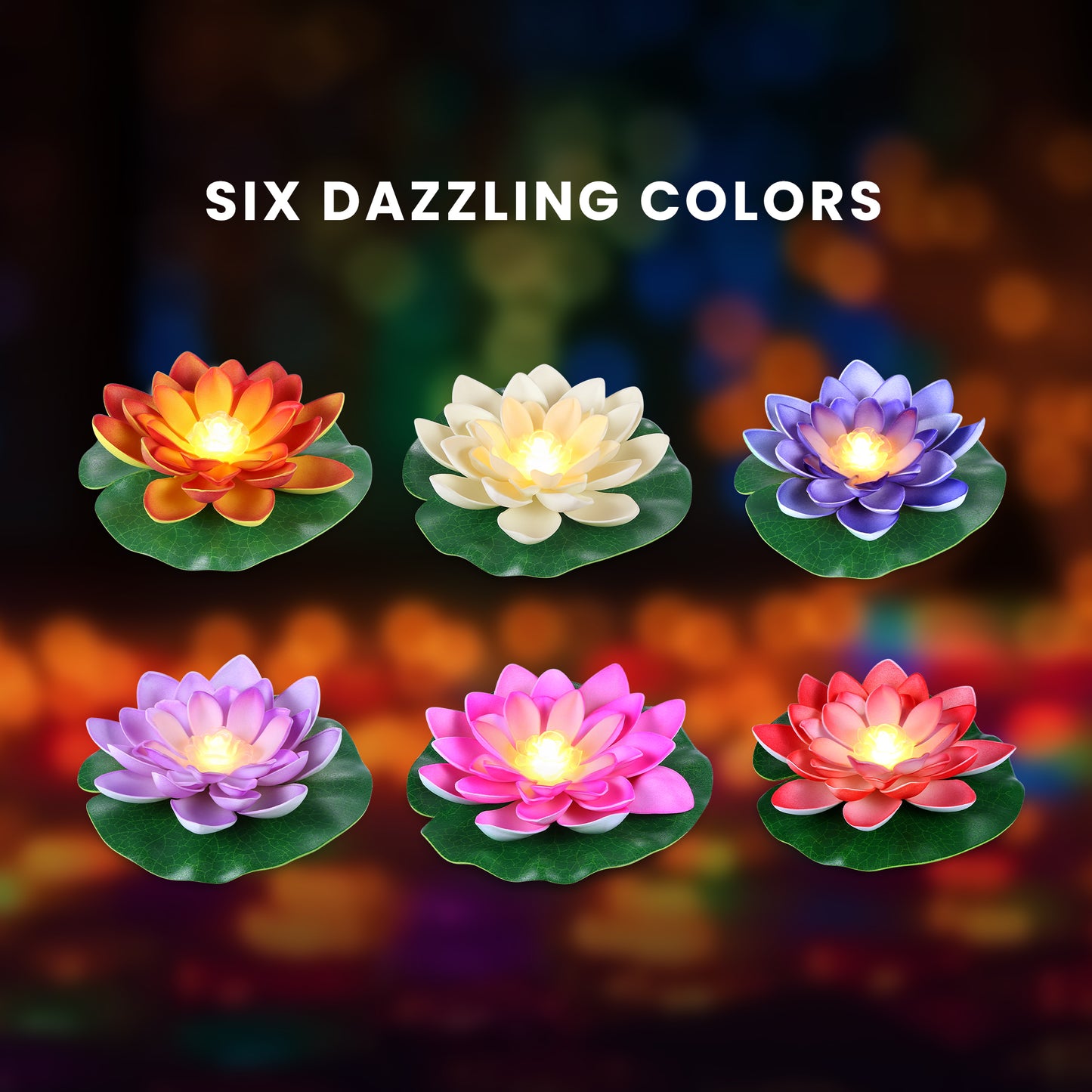 HOM Floating Lotus Lights - Waterproof LED Color Changing Lily Pad Lights for Pool, Pond, and Garden Décor (12 Pack)