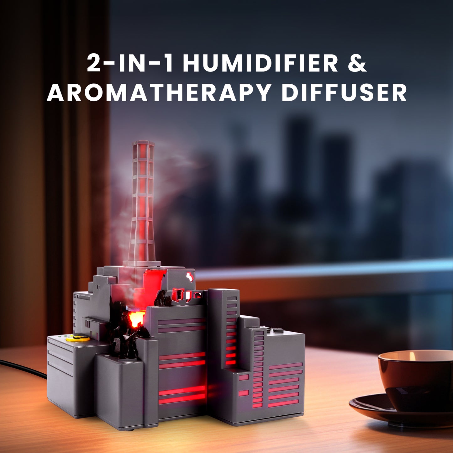 HOM Smart Chernobyl Humidifier - Miniature Power Plant Inspired Air Humidifier for Bedroom, Living Room, and More - Ultrasonic Humidifier and Aromatherapy Diffuser with 3 Mist Modes and 7 Color Modes