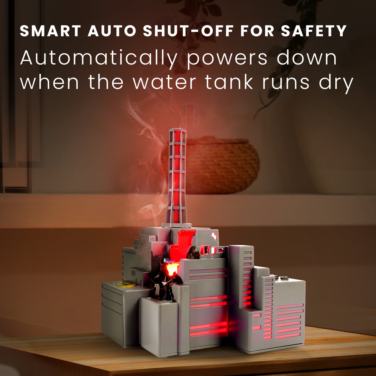 HOM Smart Chernobyl Humidifier - Miniature Power Plant Inspired Air Humidifier for Bedroom, Living Room, and More - Ultrasonic Humidifier and Aromatherapy Diffuser with 3 Mist Modes and 7 Color Modes