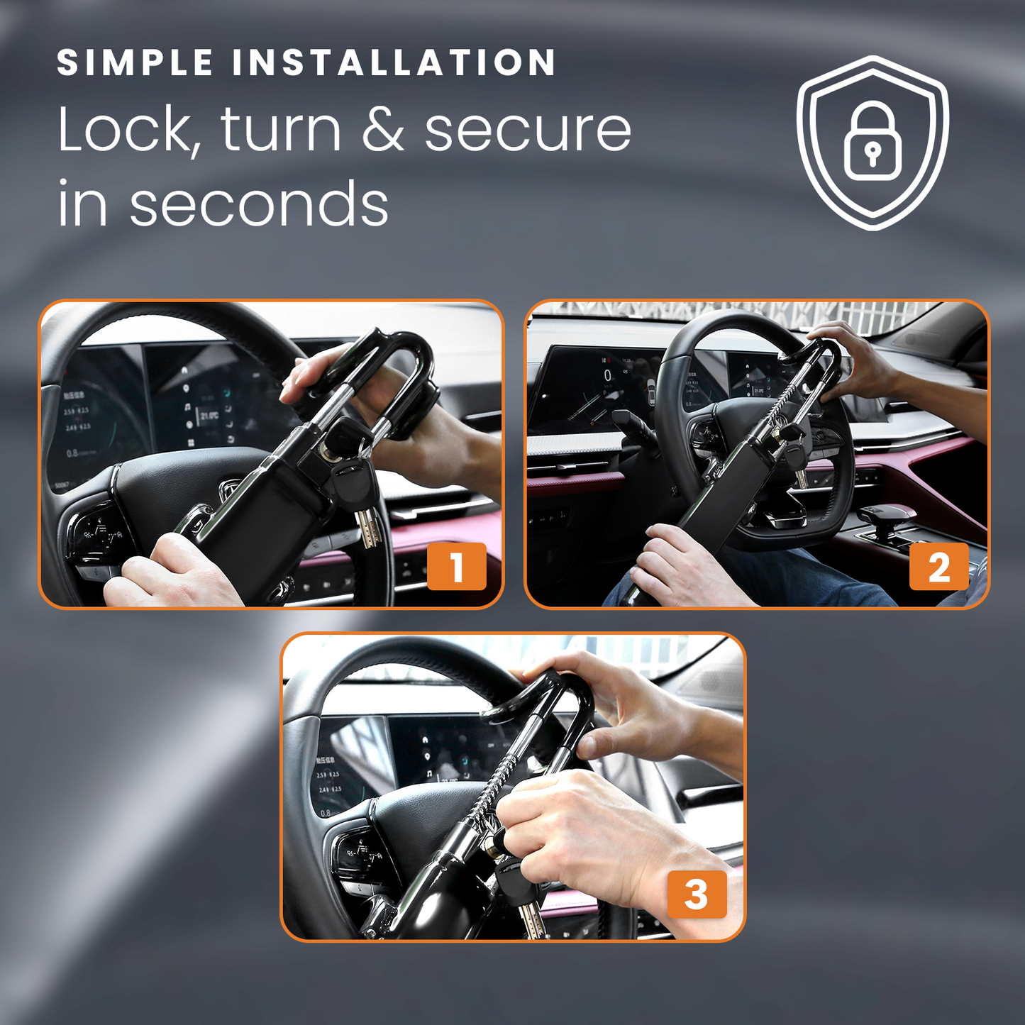 HOM Steering Wheel Lock - Anti-Theft Device for Car Steering Wheel - Retractable Steering Wheel Lock for Cars - Fits Most Vehicles