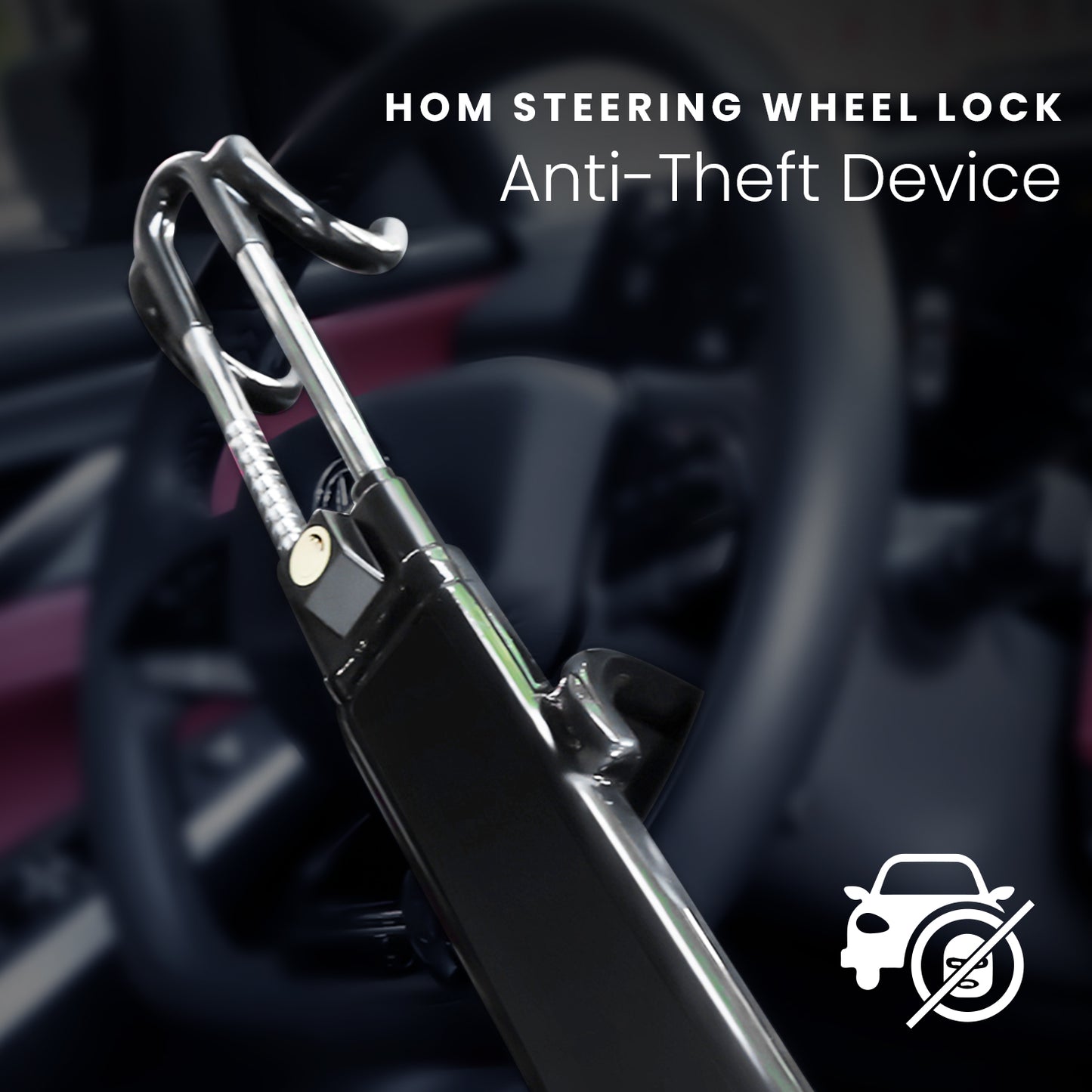 HOM Steering Wheel Lock - Anti-Theft Device for Car Steering Wheel - Retractable Steering Wheel Lock for Cars - Fits Most Vehicles