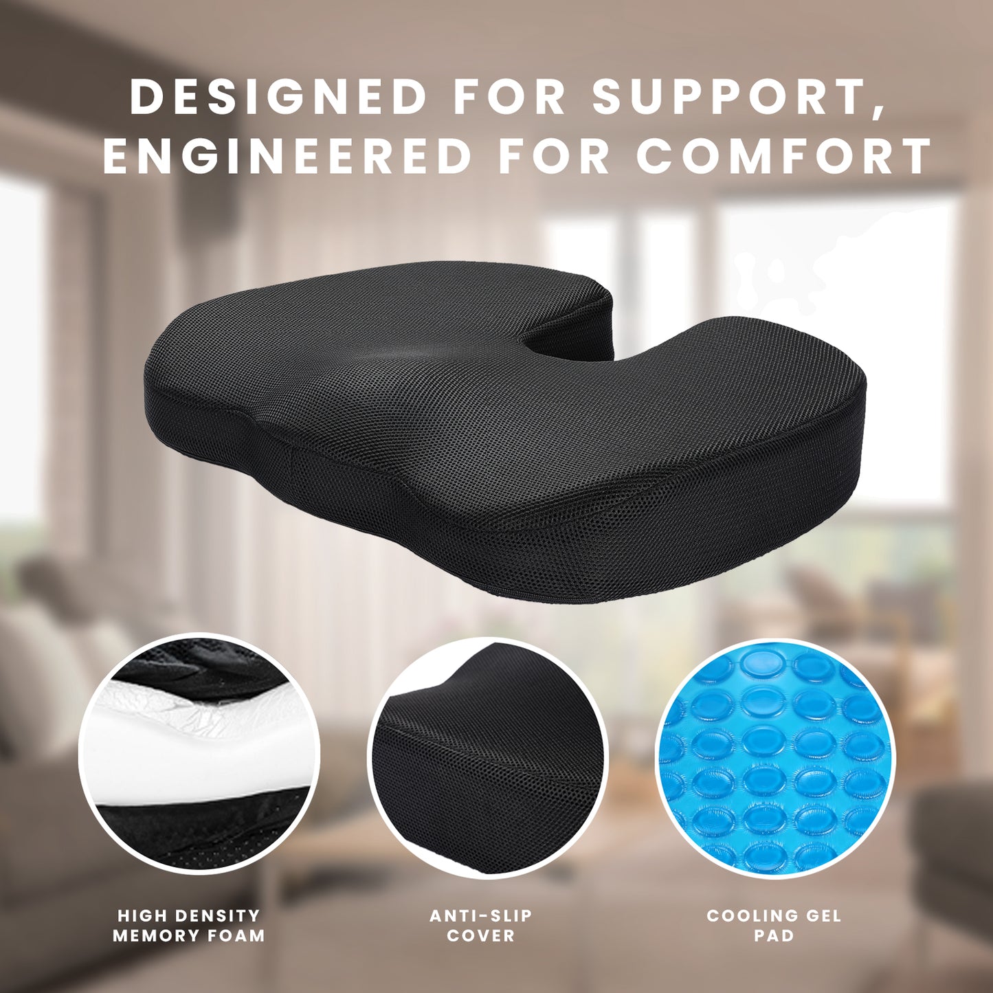 HOM Cooling Gel Memory Foam Seat Cushion - Ergonomic Chair Cushion with Cooling Gel Technology for Back Pain Relief & Ultimate Comfort