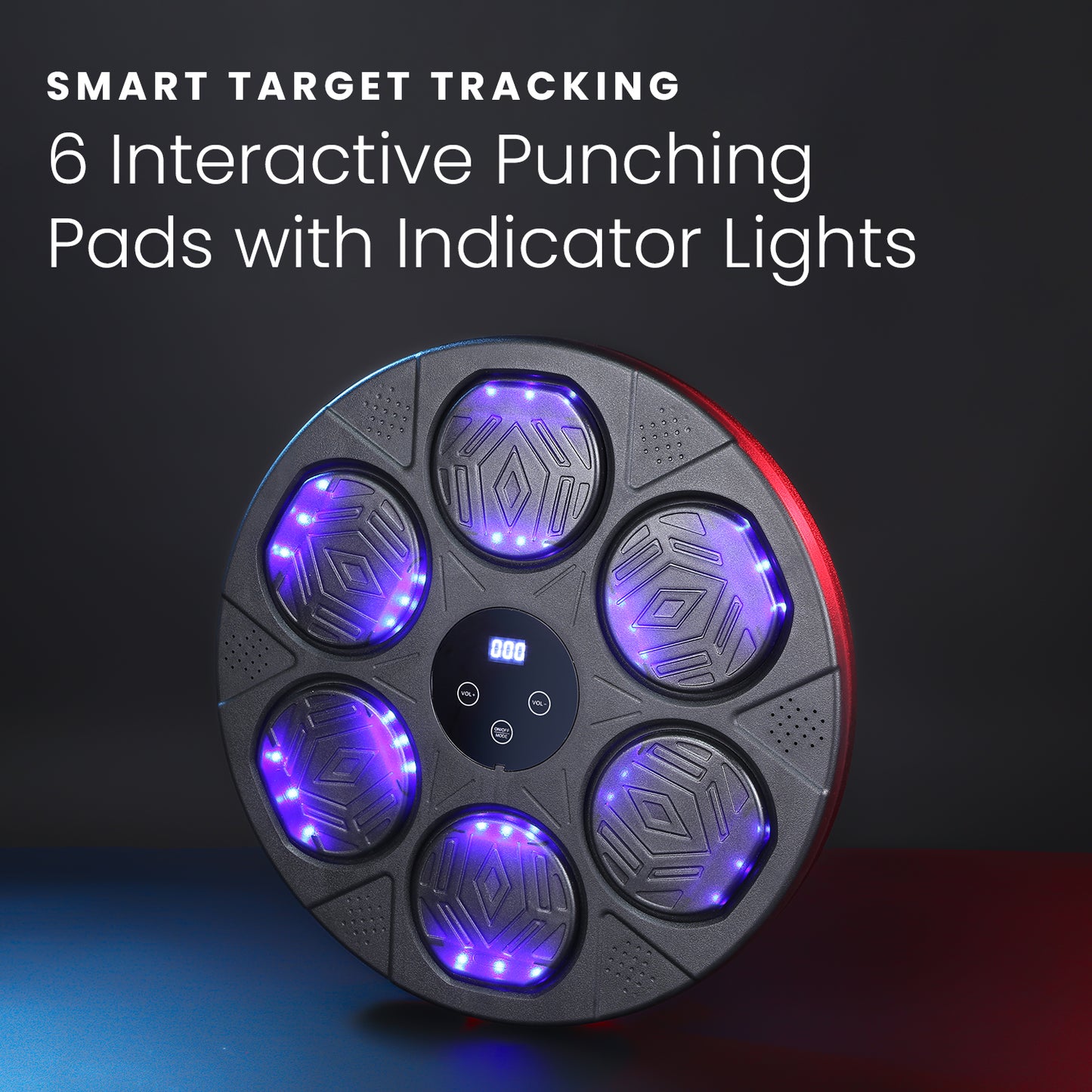 HOM Music Boxing Target - Punching Machine with Bluetooth Connectivity for Playing Music - Boxing Machine with 6 Punching Pads, Target Counter & Indicator Lights for Accuracy Training (Gloves Included)