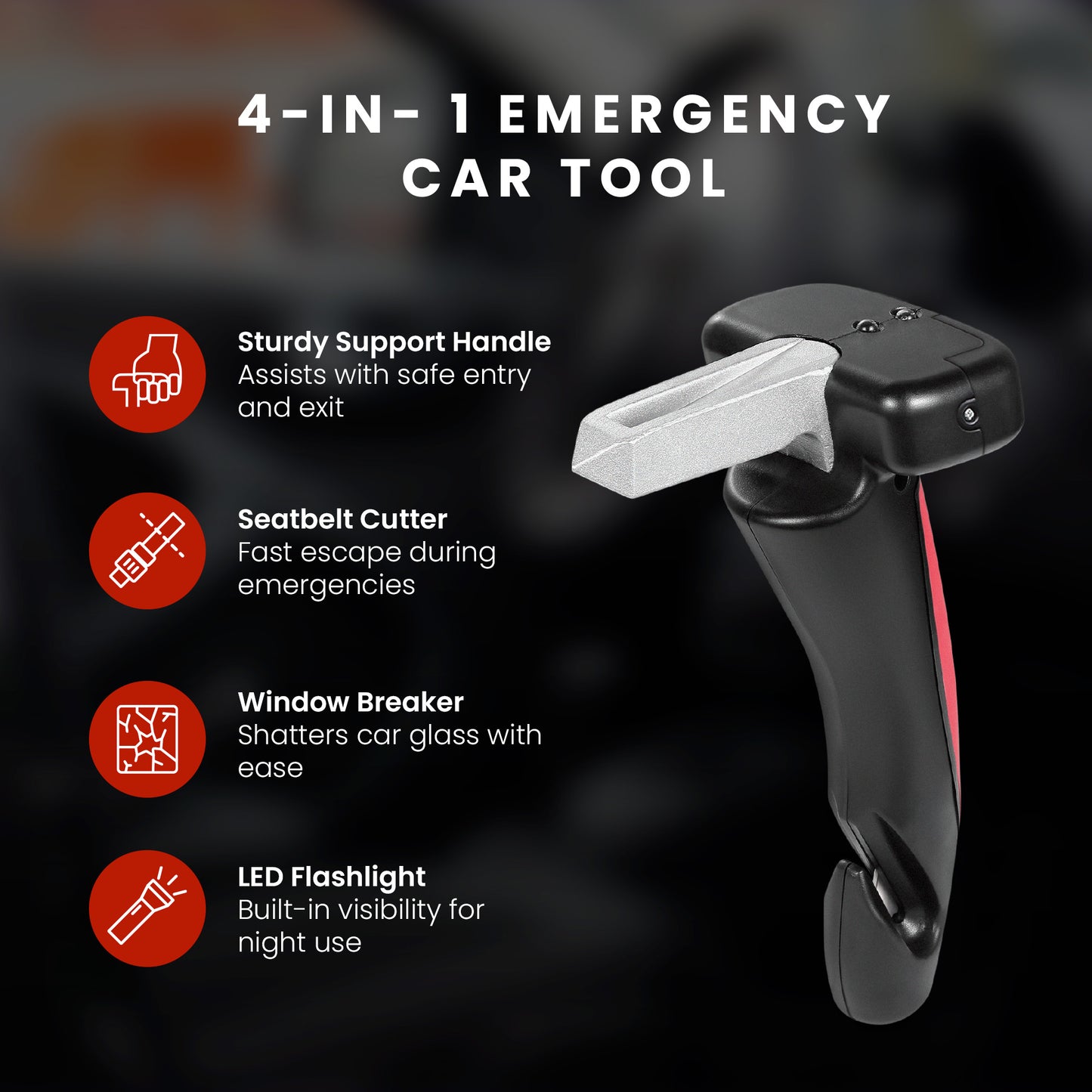 HOM Car Door Handle for Elderly - Multifunction Car Door Grabbers for Seniors with Window Breaker, Seatbelt Cutter & Built-in Flashlight - Must-Have Car Accessories for Seniors & Handicapped (2-pack)