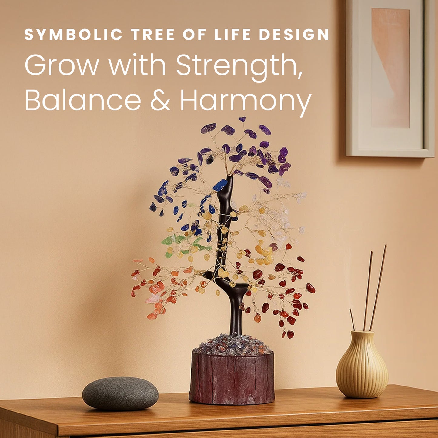 HOM Crystal Tree of Life with 7 Crystals & Healing Stones - Artificial Tree Home Decor with 7 Healing Crystals to Align 7 Chakras