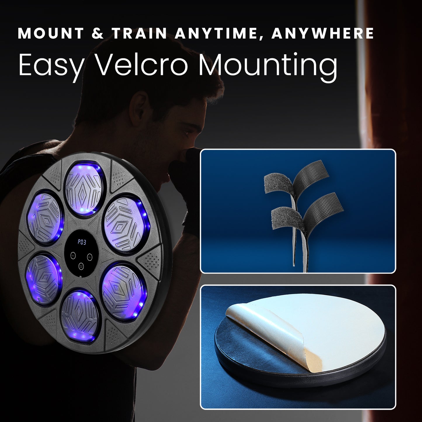HOM Music Boxing Target - Punching Machine with Bluetooth Connectivity for Playing Music - Boxing Machine with 6 Punching Pads, Target Counter & Indicator Lights for Accuracy Training (Gloves Included)