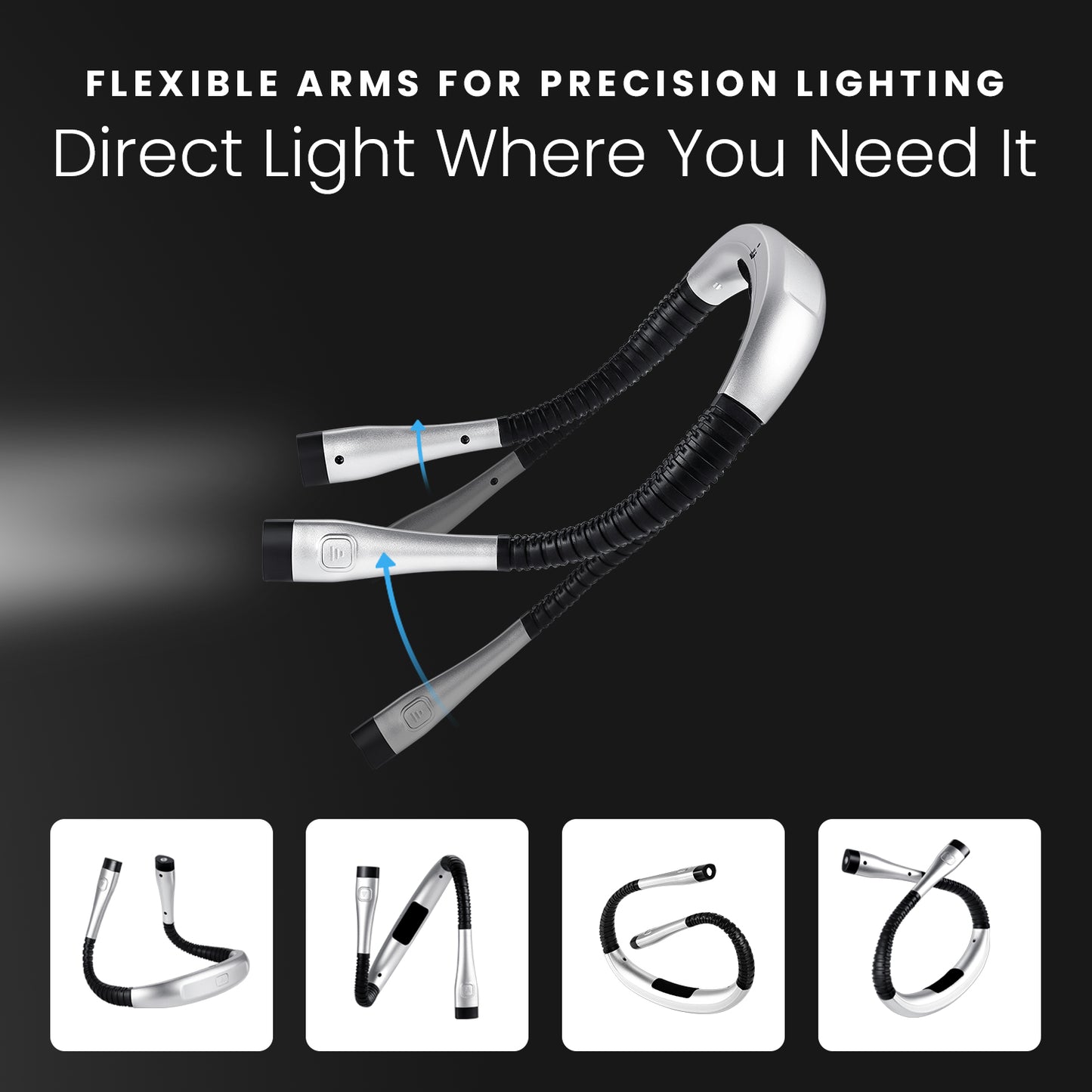 HOM Multifunction Neck Light - Wearable Reading Light for Arts, Crafts, Camping & Working in Low-Light Settings - Rechargeable Dual LED with 3 Lighting Modes for Hands-Free Illumination