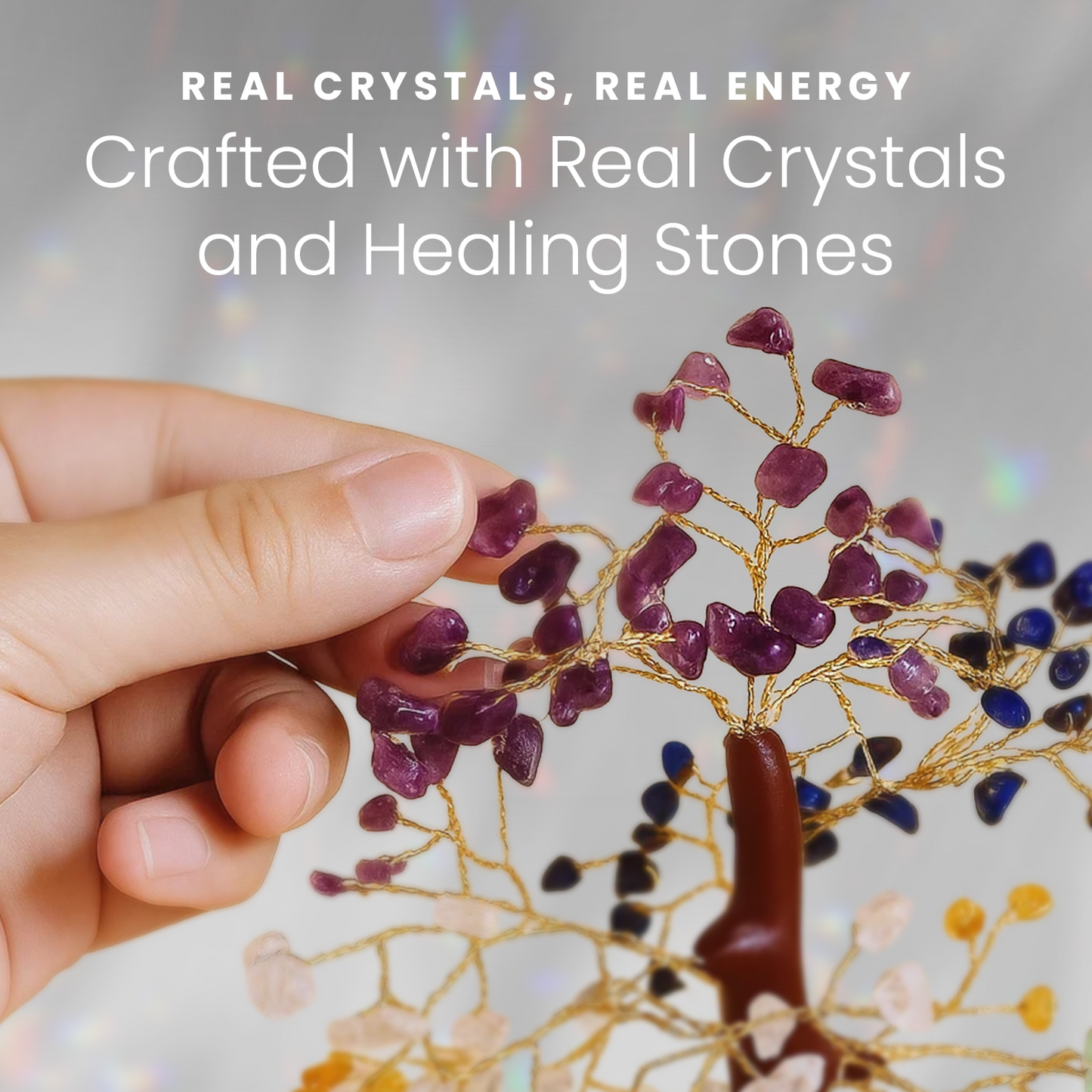 HOM Crystal Tree of Life with 7 Crystals & Healing Stones - Artificial Tree Home Decor with 7 Healing Crystals to Align 7 Chakras