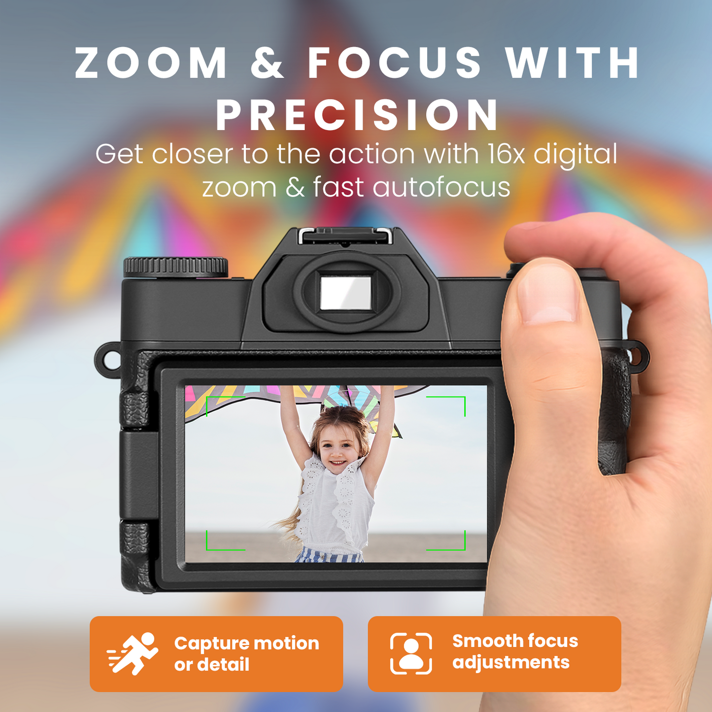 HOM 4K Digital Camera with Interchangeable Lens - 16x Digital Zoom, 3.0" Flip Screen, Autofocus & Wi-Fi Connectivity - 32 Micro SD Card Included