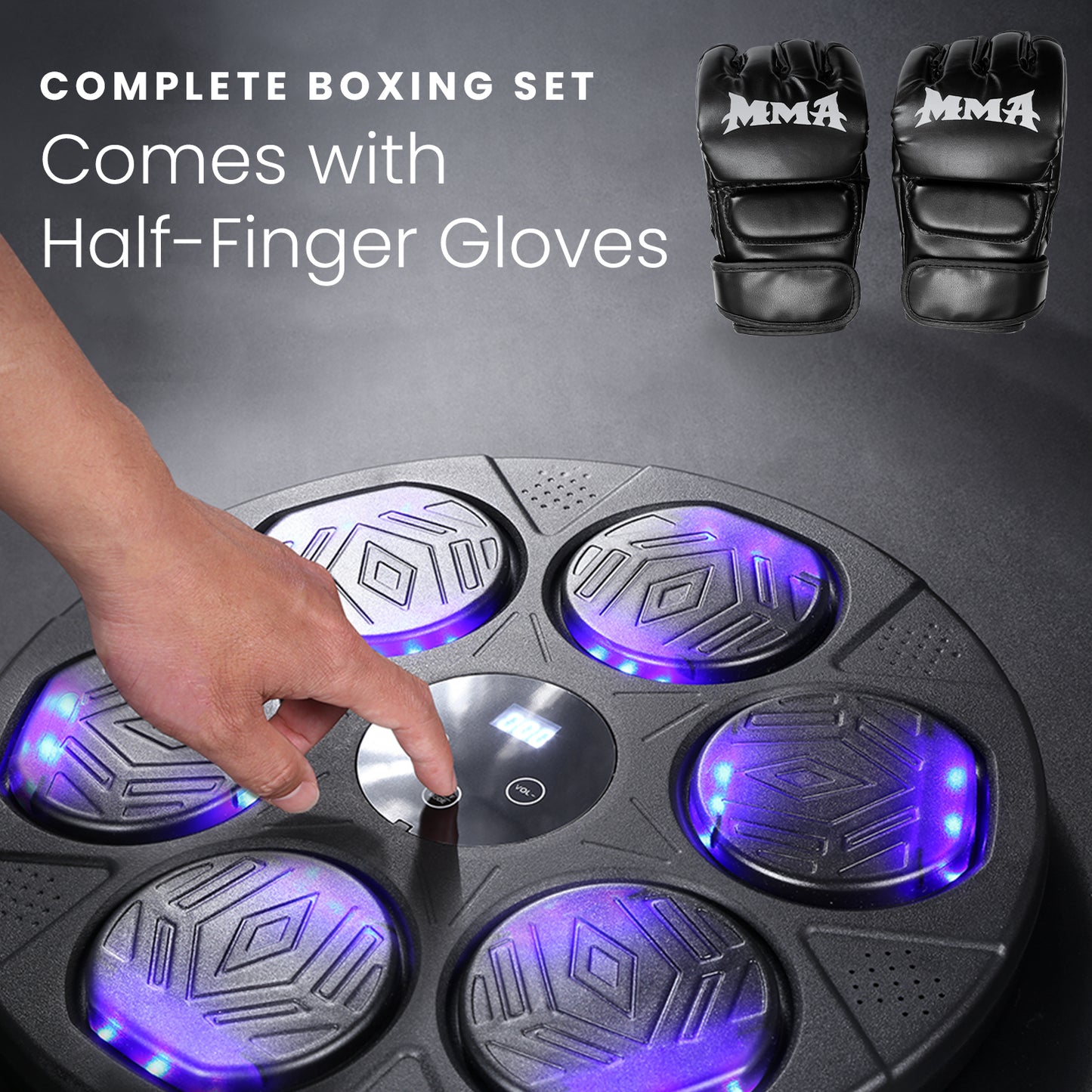 HOM Music Boxing Target - Punching Machine with Bluetooth Connectivity for Playing Music - Boxing Machine with 6 Punching Pads, Target Counter & Indicator Lights for Accuracy Training (Gloves Included)