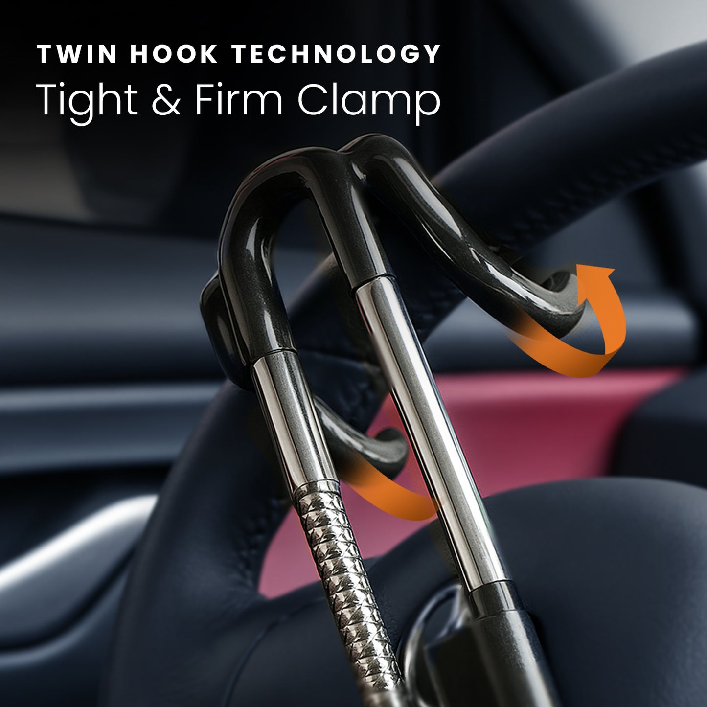 HOM Steering Wheel Lock - Anti-Theft Device for Car Steering Wheel - Retractable Steering Wheel Lock for Cars - Fits Most Vehicles