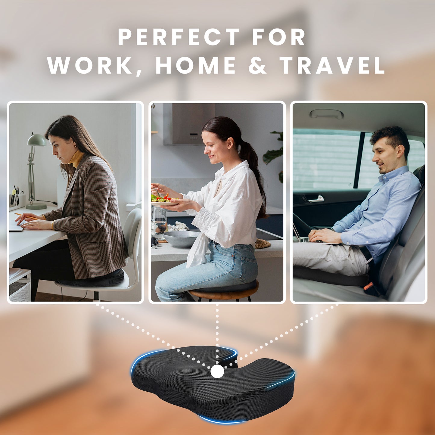 HOM Cooling Gel Memory Foam Seat Cushion - Ergonomic Chair Cushion with Cooling Gel Technology for Back Pain Relief & Ultimate Comfort