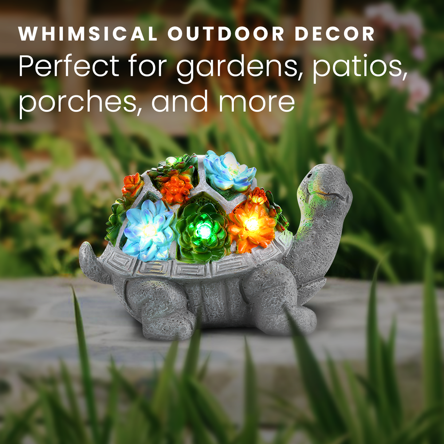 HOM Solar Turtle Statue - Solar Powered Turtle for Garden Decor with LED - Waterproof Solar Lights Outdoor for Patio, Yard, Porch