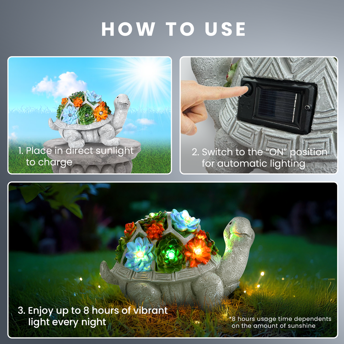 HOM Solar Turtle Statue - Solar Powered Turtle for Garden Decor with LED - Waterproof Solar Lights Outdoor for Patio, Yard, Porch