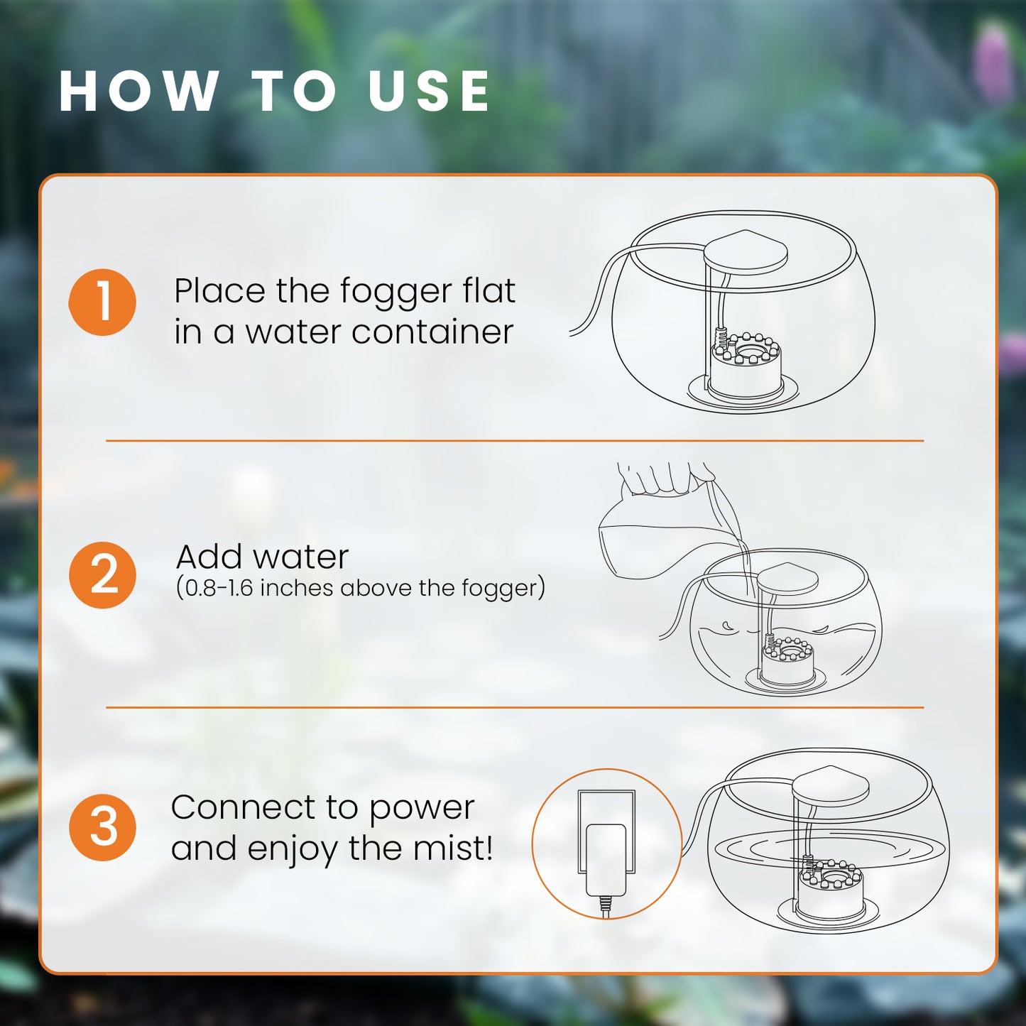 HOM Mist Maker Fogger - Ultrasonic Fogger Machine with 12 Vibrant LED Light Colors - High-Output Mini Atomizer for Fishpond, Aquarium, & Birdbath